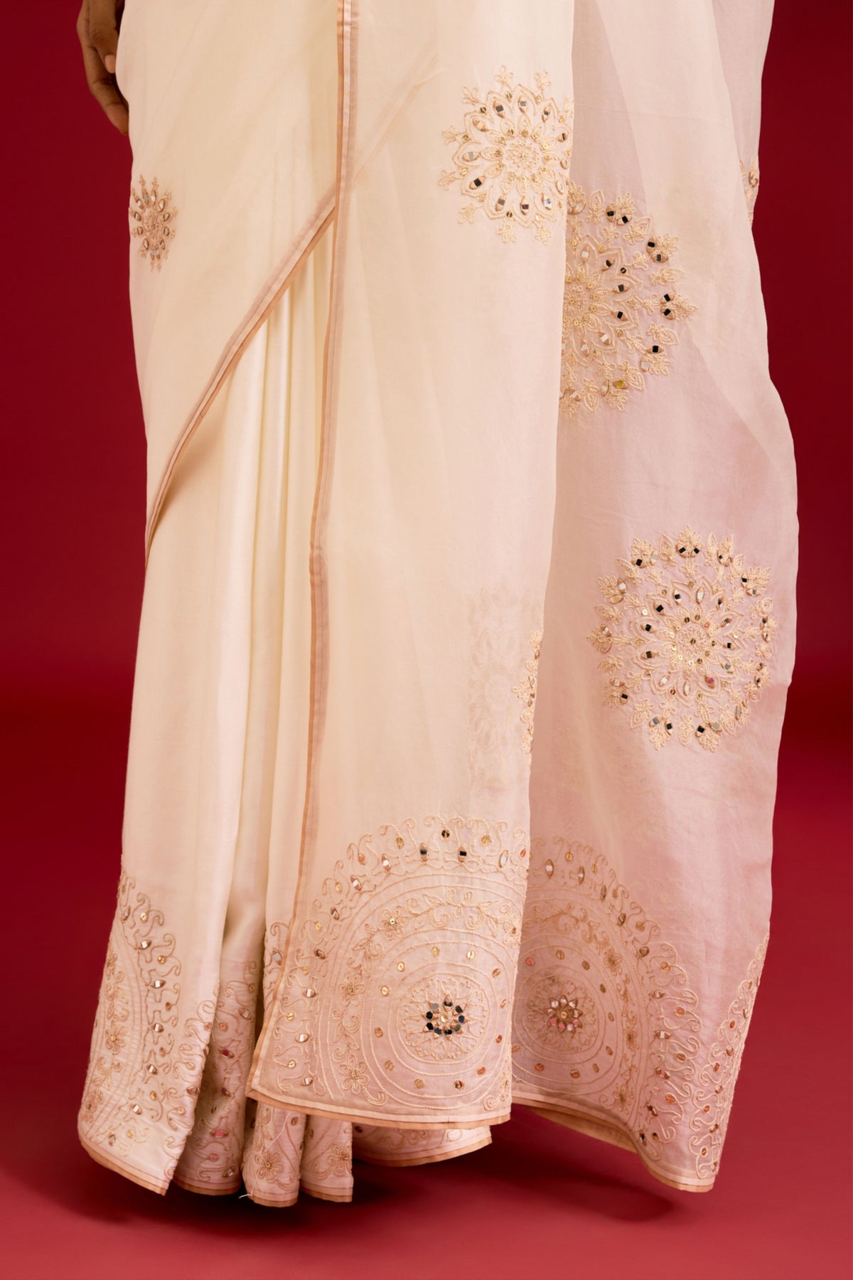 Ivory Embroidered Saree Set