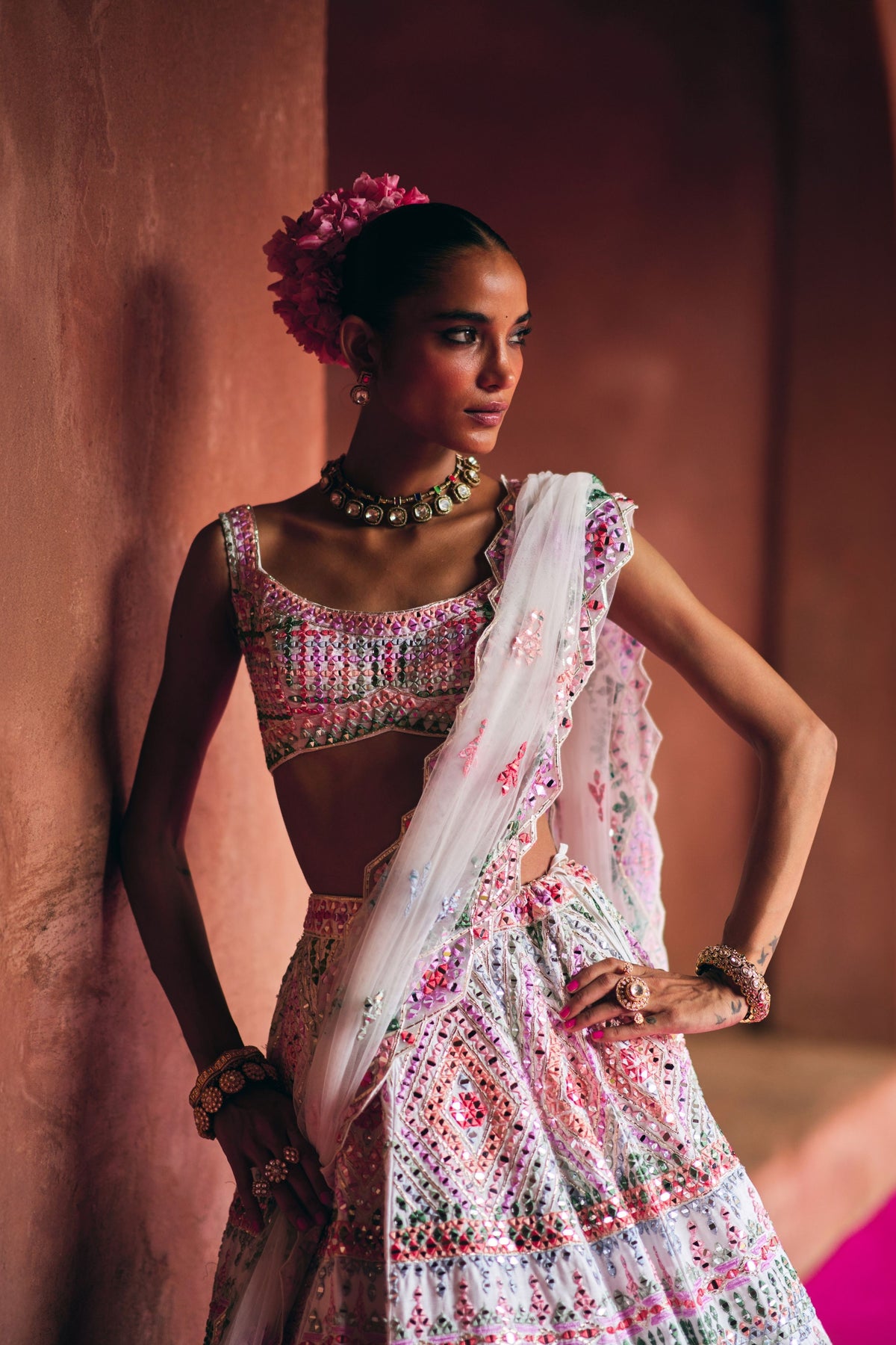 White Raw Silk Lehenga Set