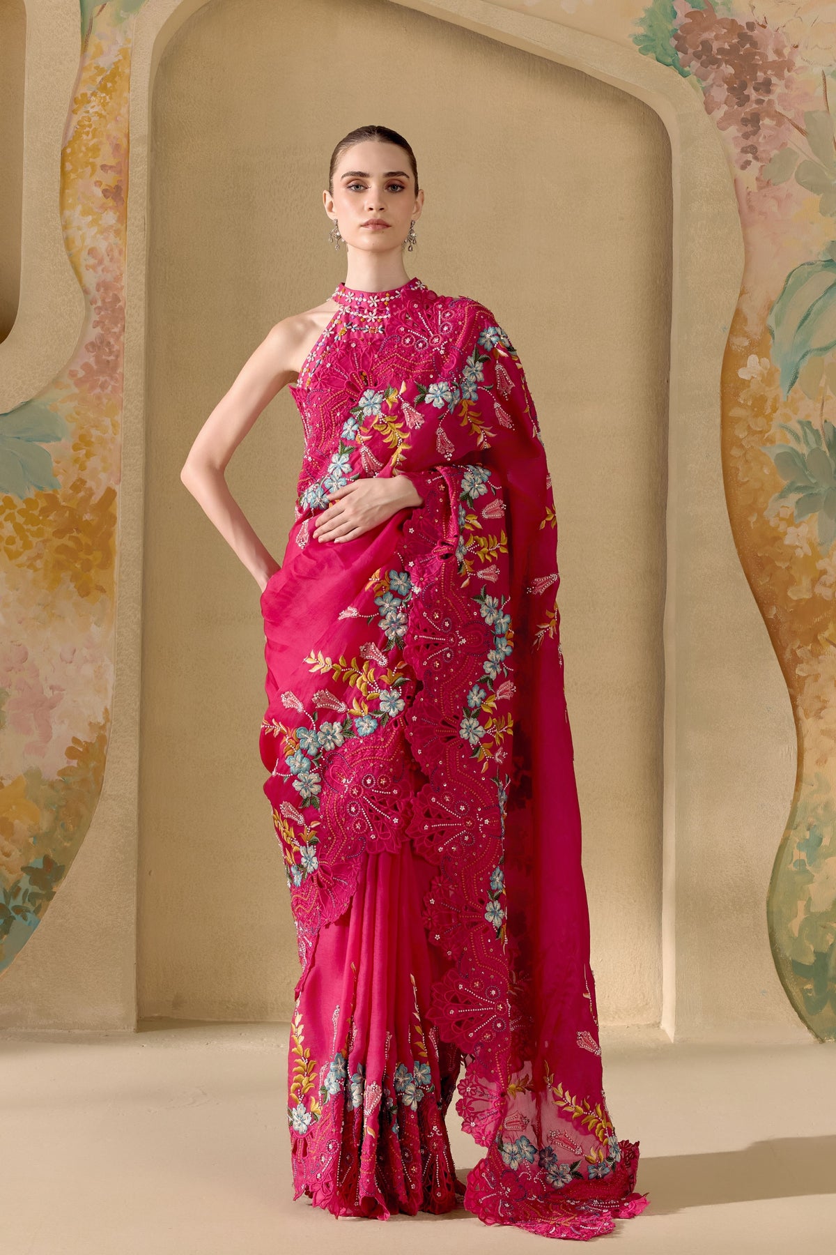 Fuchsia Botanica Saree