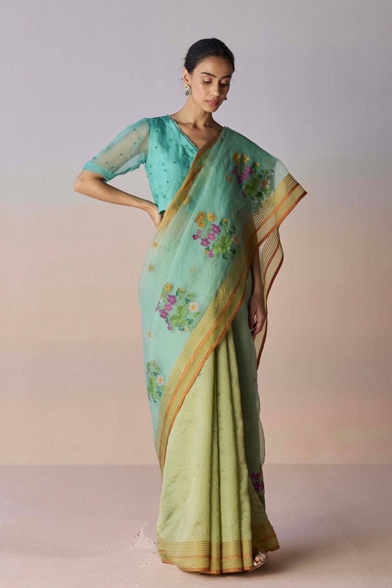 Earthsong Jamdani Saree - Surmaye - Elahe