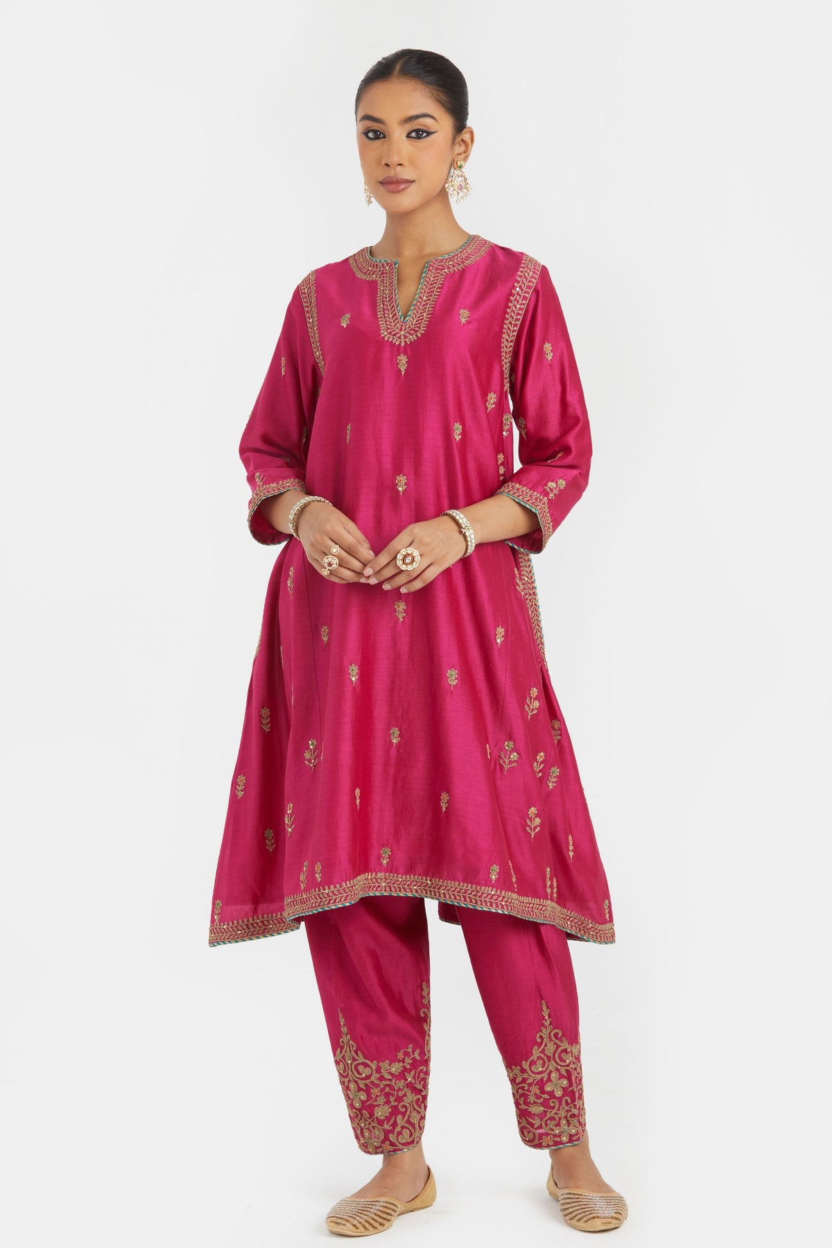 Fuchsia A-line Kurta Set
