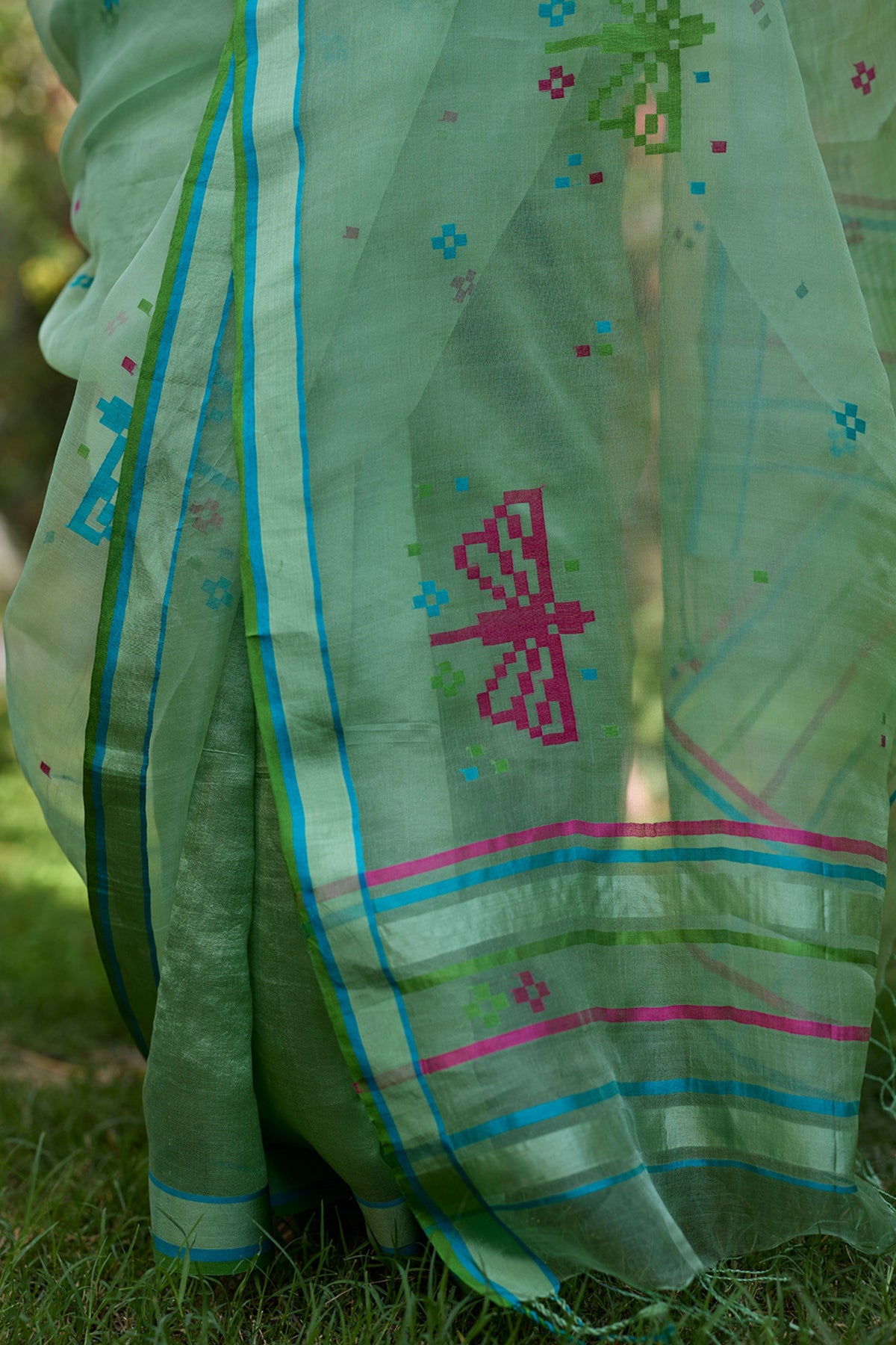 Garden Butterfly Green Jamdani Saree