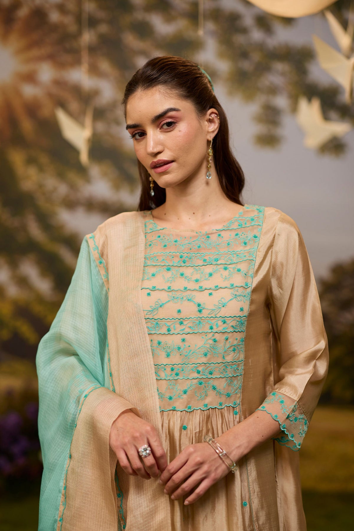 Woodland Stories Embroidered Beige Kurta Set