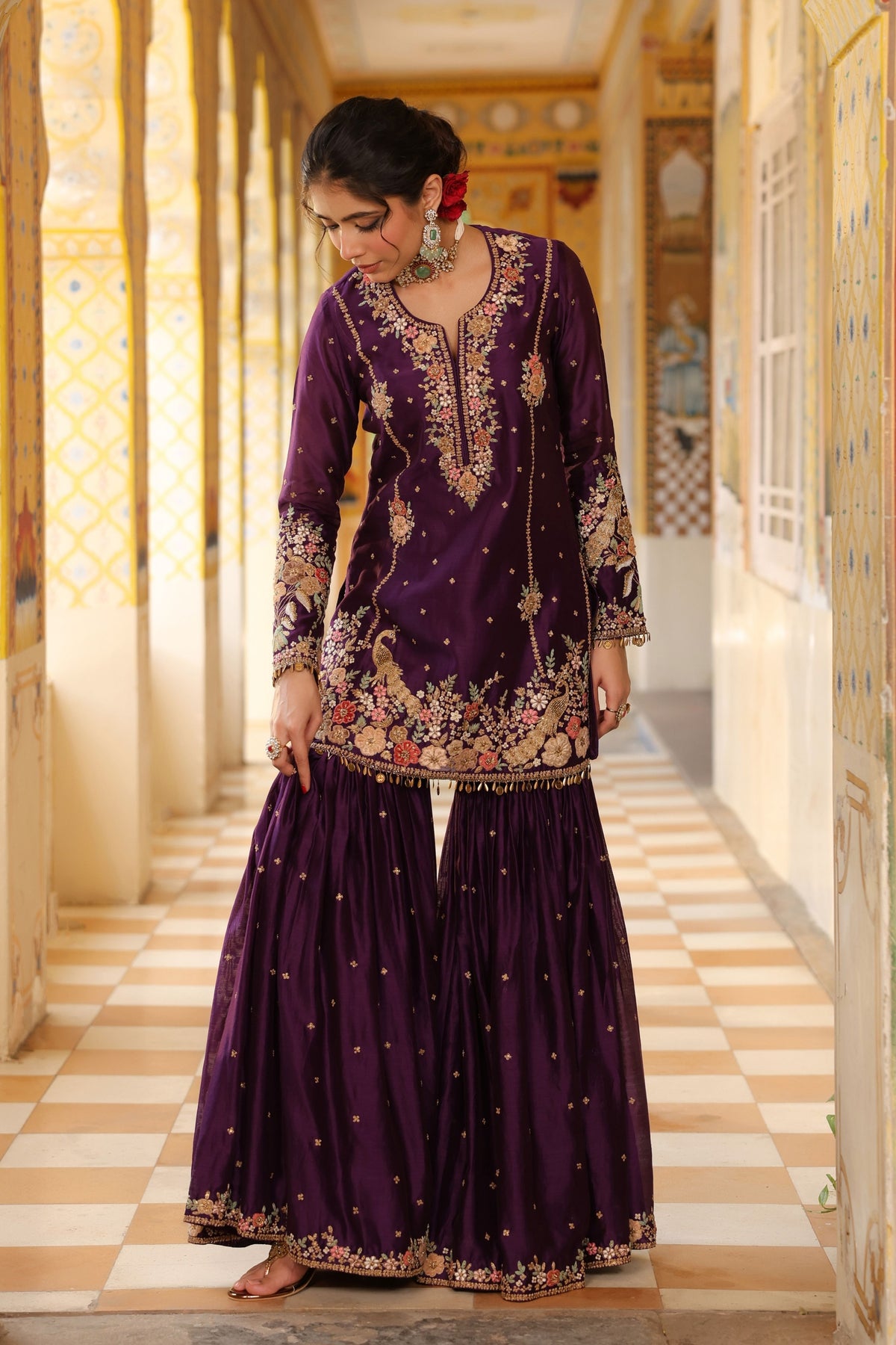 Ahista Purple Mayur Sharara Set