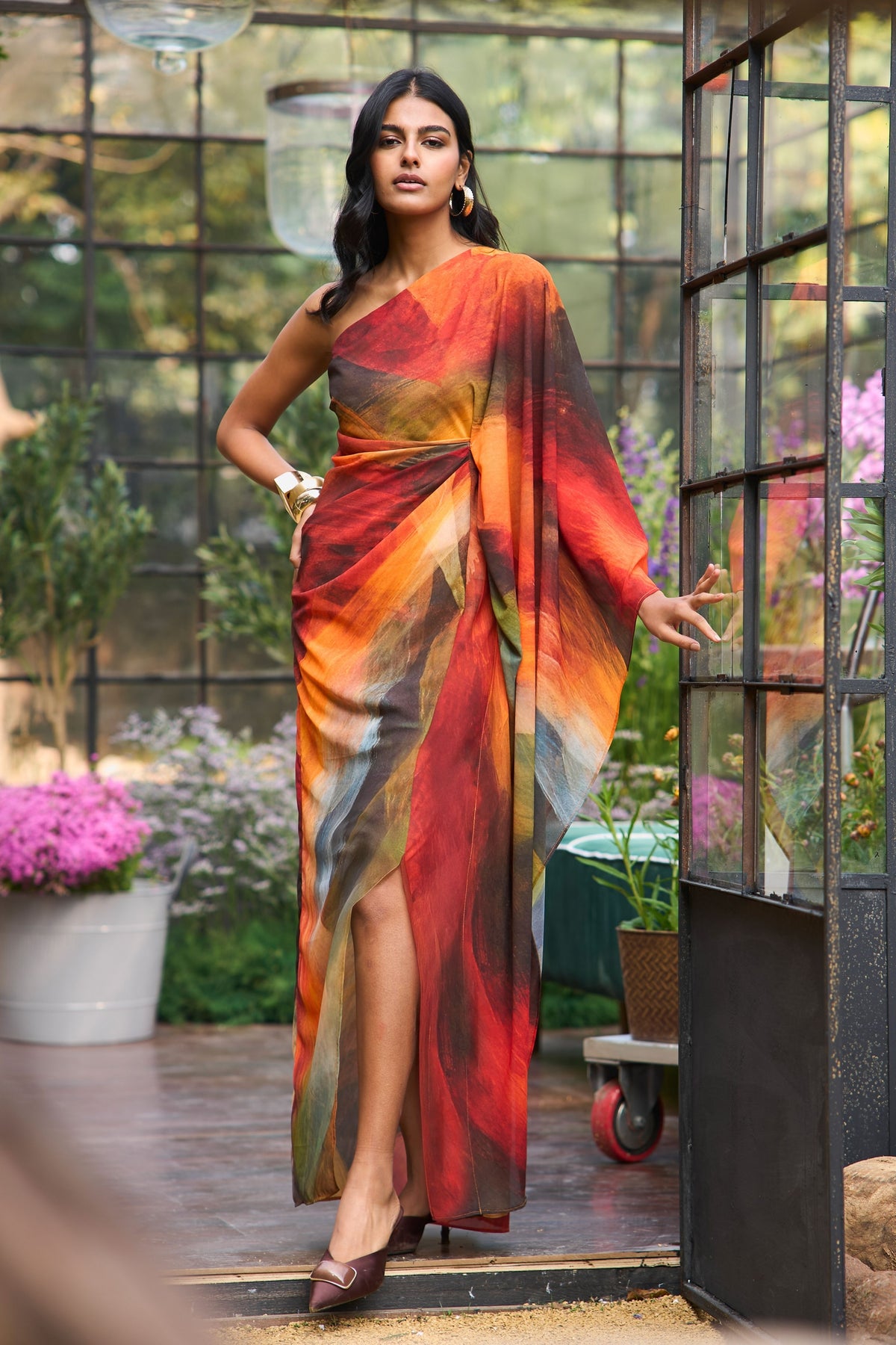 Abstract One Shoulder Dress