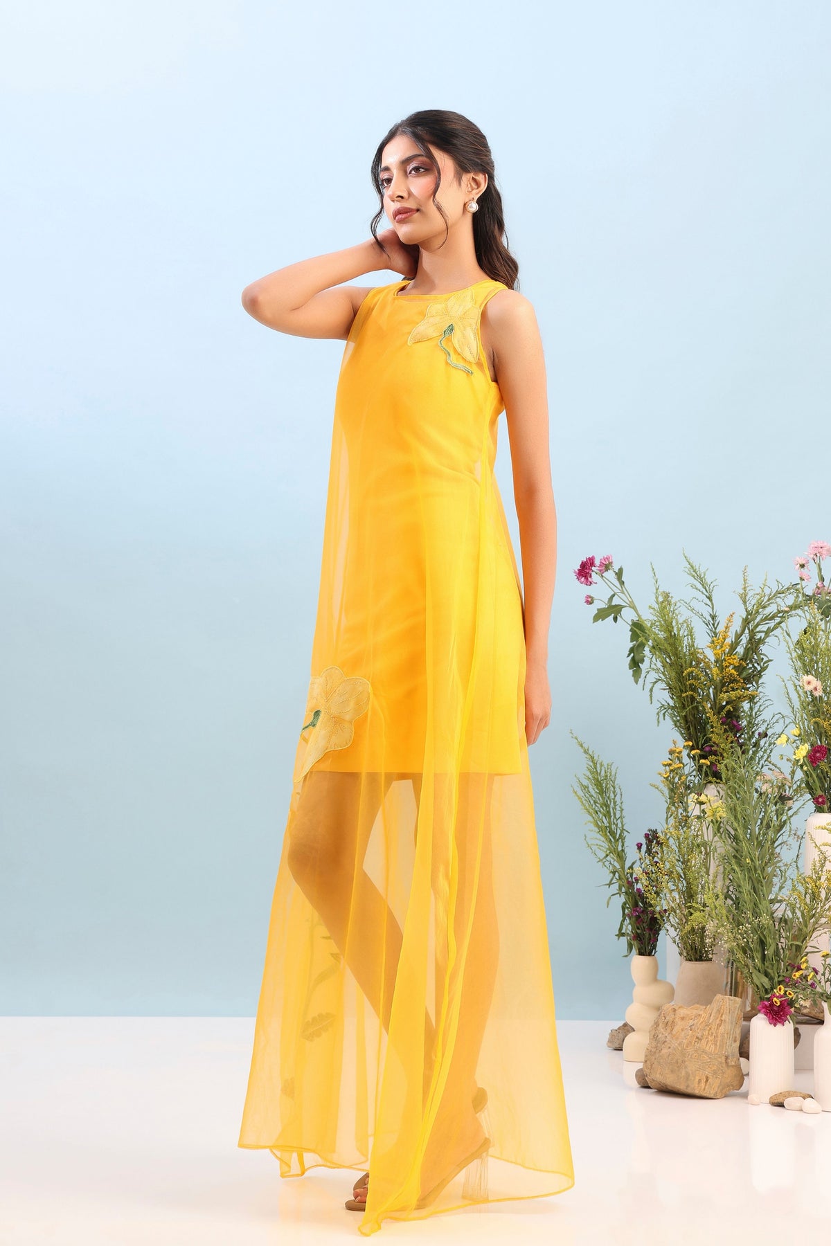 Neoprene Organza Overlay Dress Set