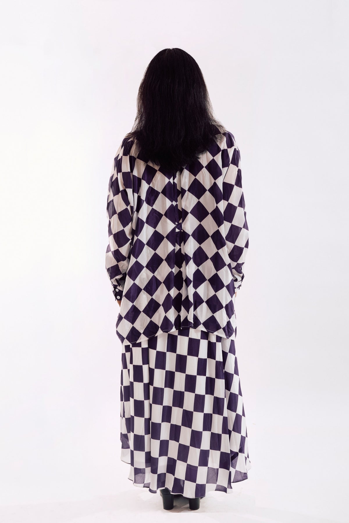 White Purple Check Co-ord Set