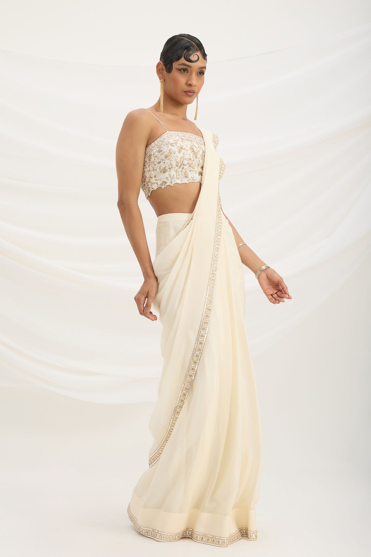 Beige Drape Saree Set