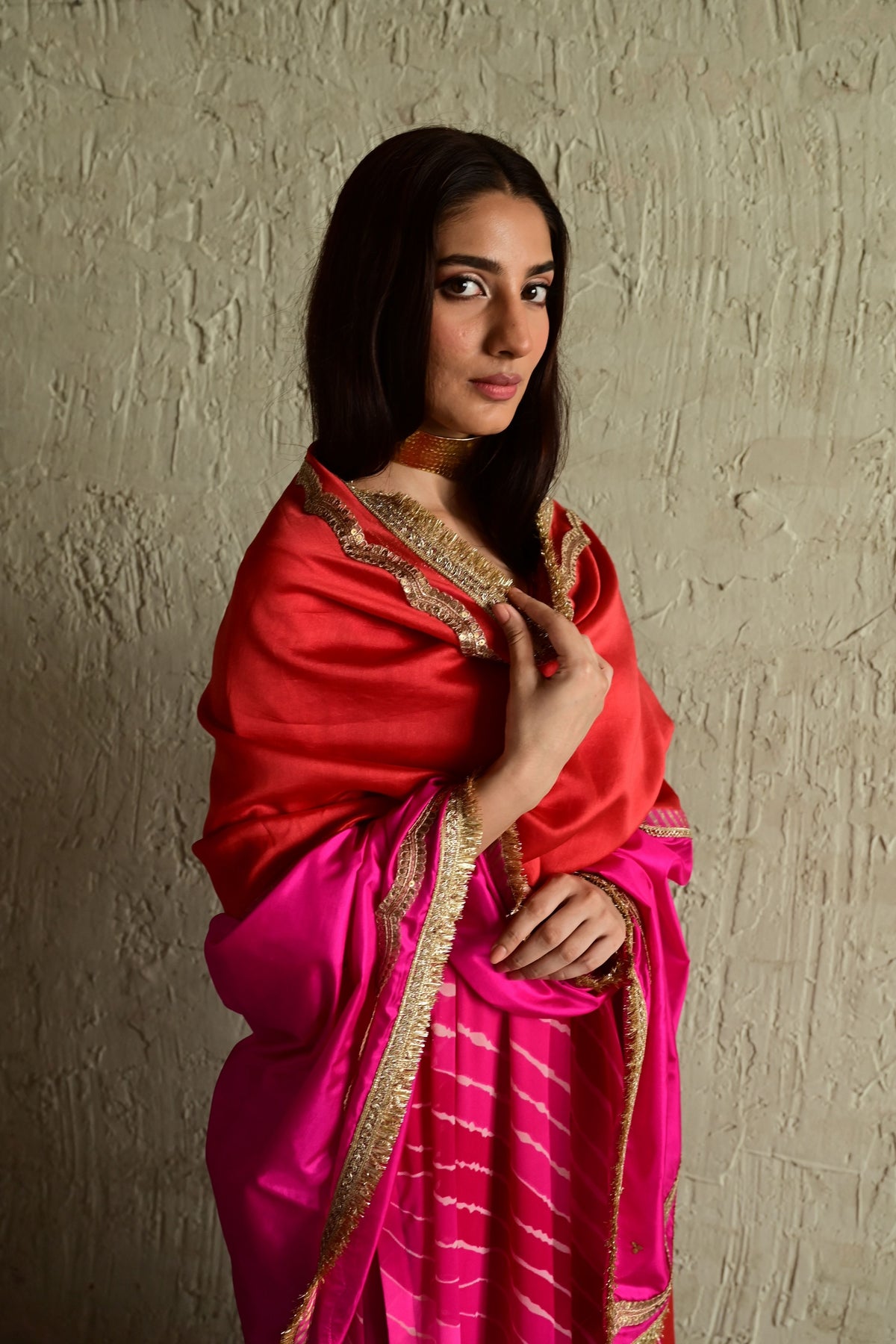 Pink Red Aadha Dupatta