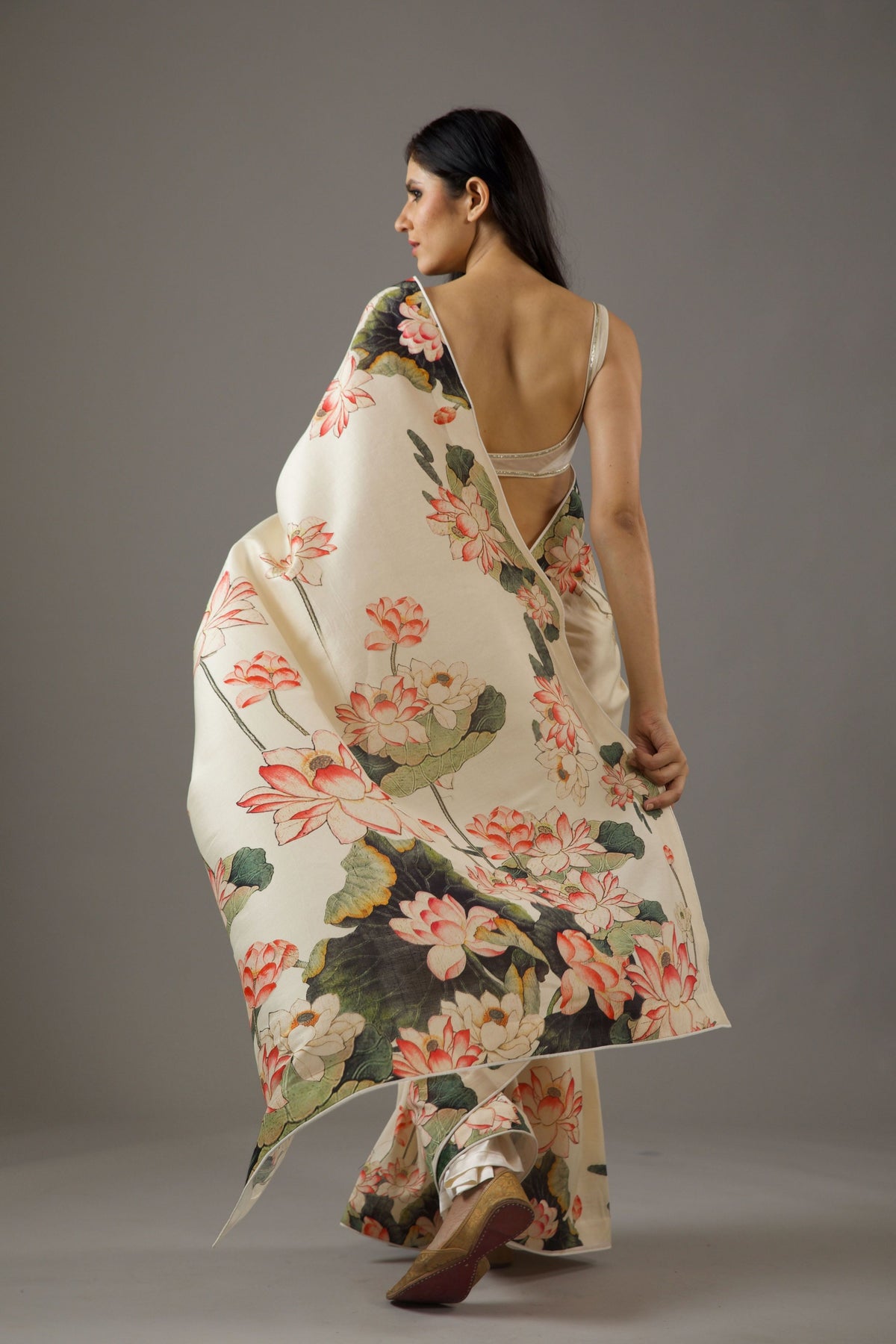 Ivory Chanderi Saree with Print