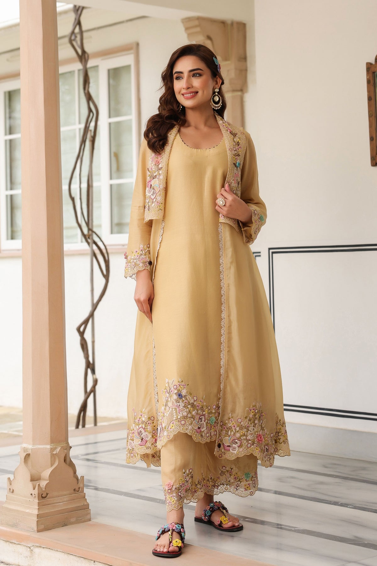 Gulzar Ivory Embroidered Jacket Set