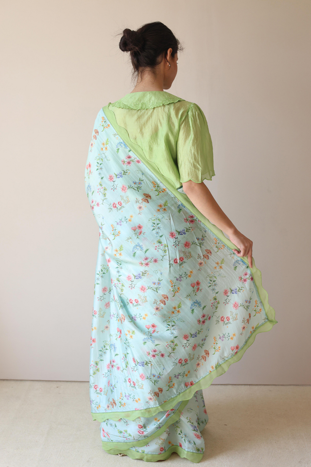 Forest Breeze Blue Scalloped Saree
