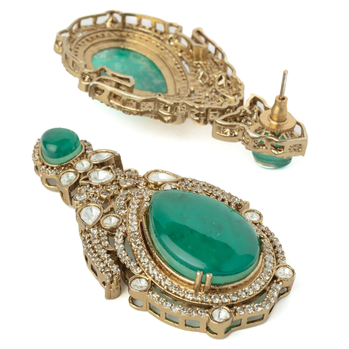 Green Womens Synthetic Stone Earrings
