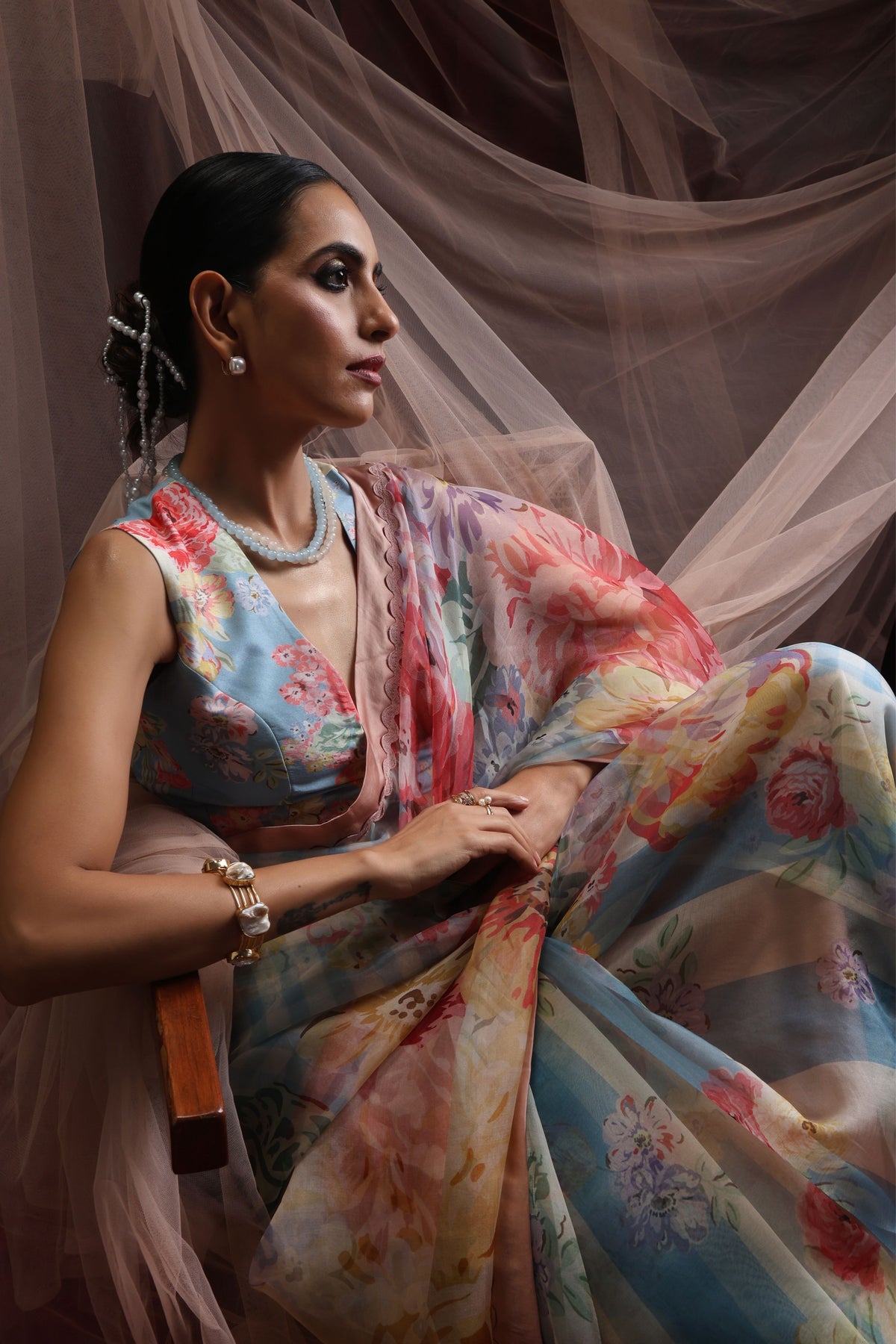 Blue Bloom Saree Set