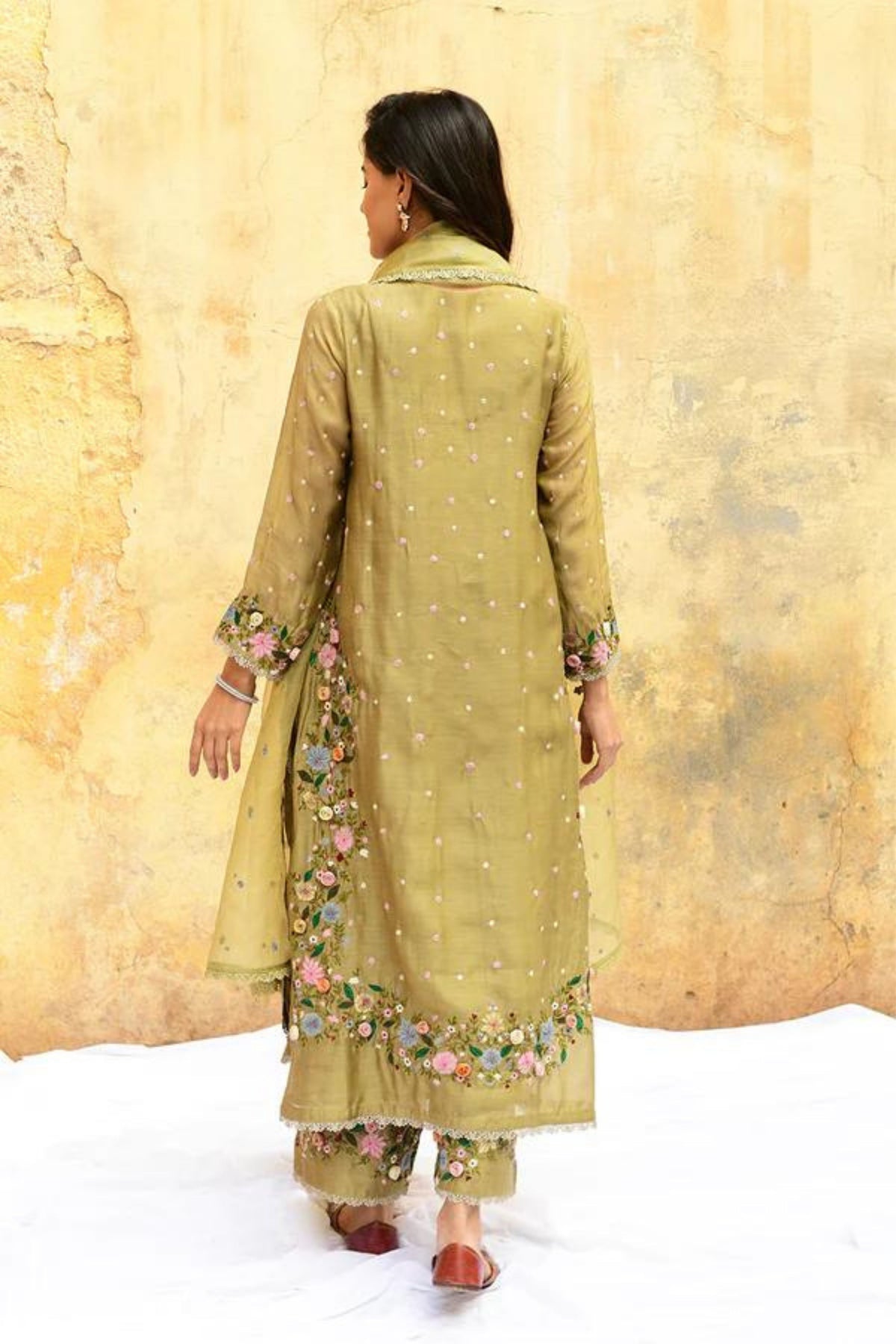 Olive Green Orchid Heavy Kurta Set