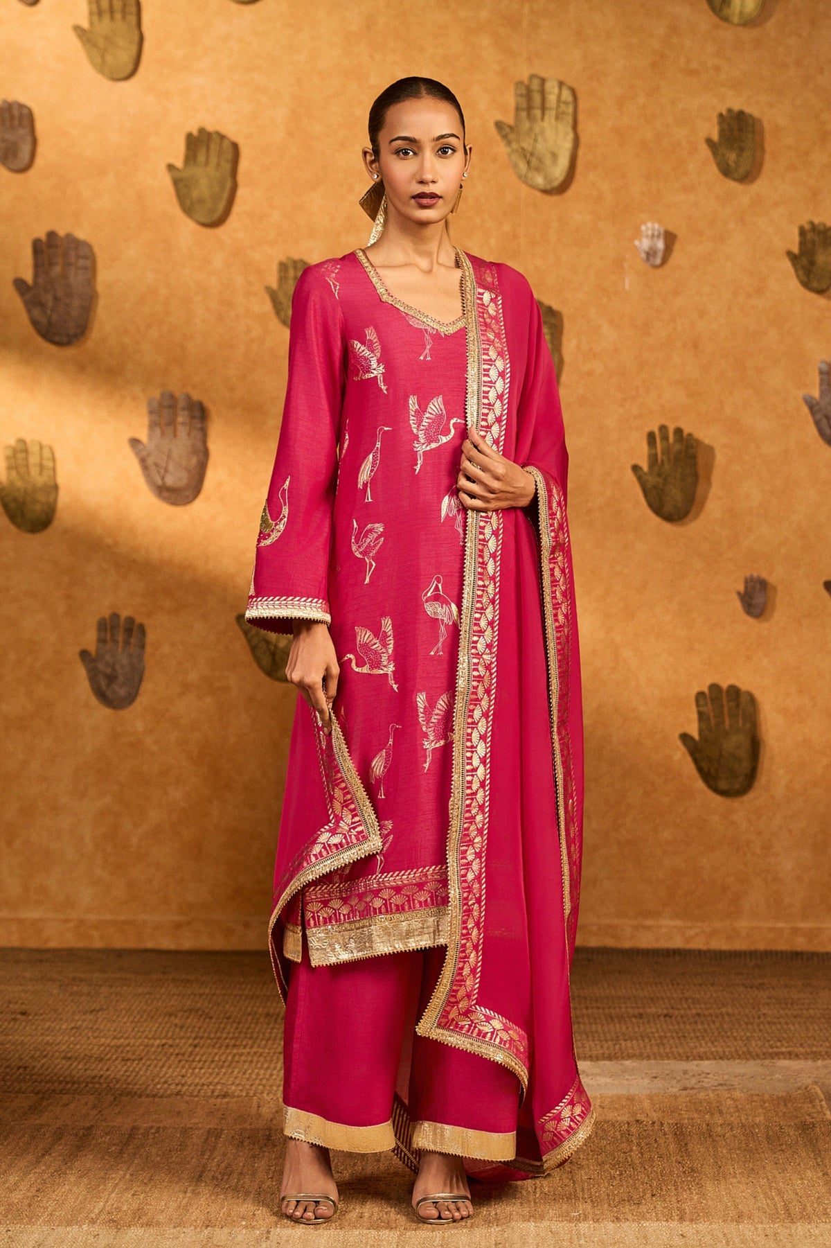 Pink Crane Kurta Set