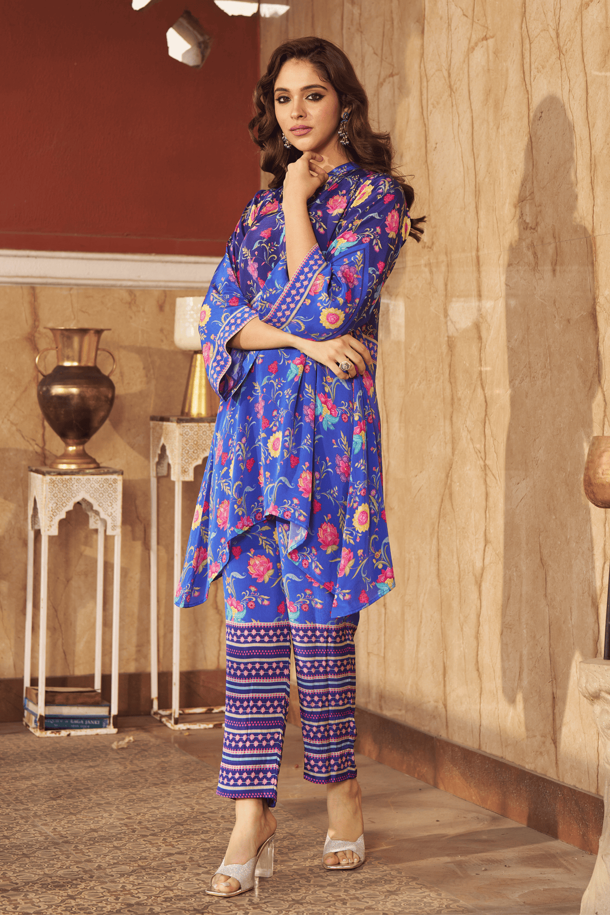Ruya Blue Floral Tunic Set