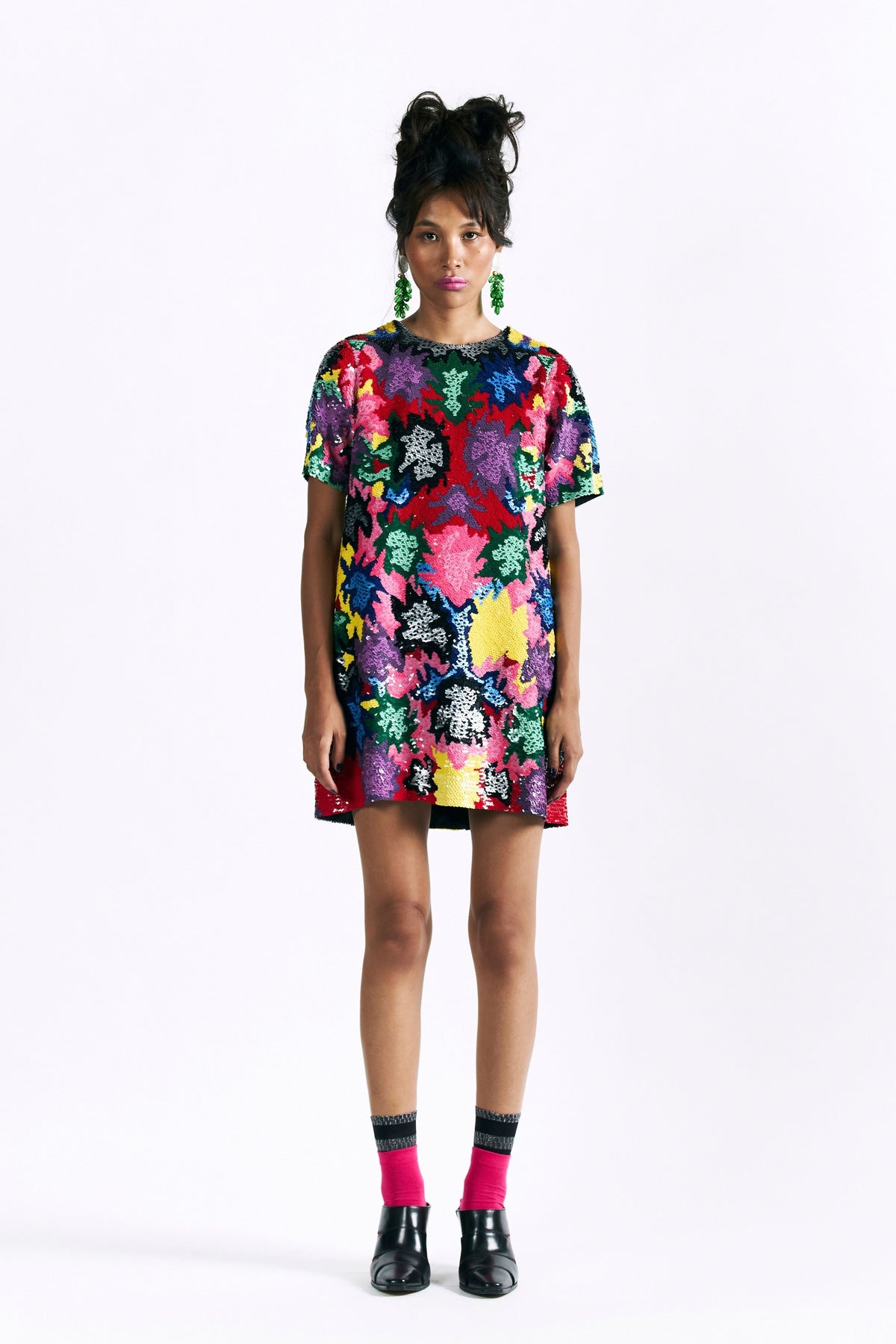 Mosaic Peonies Sequin Dress