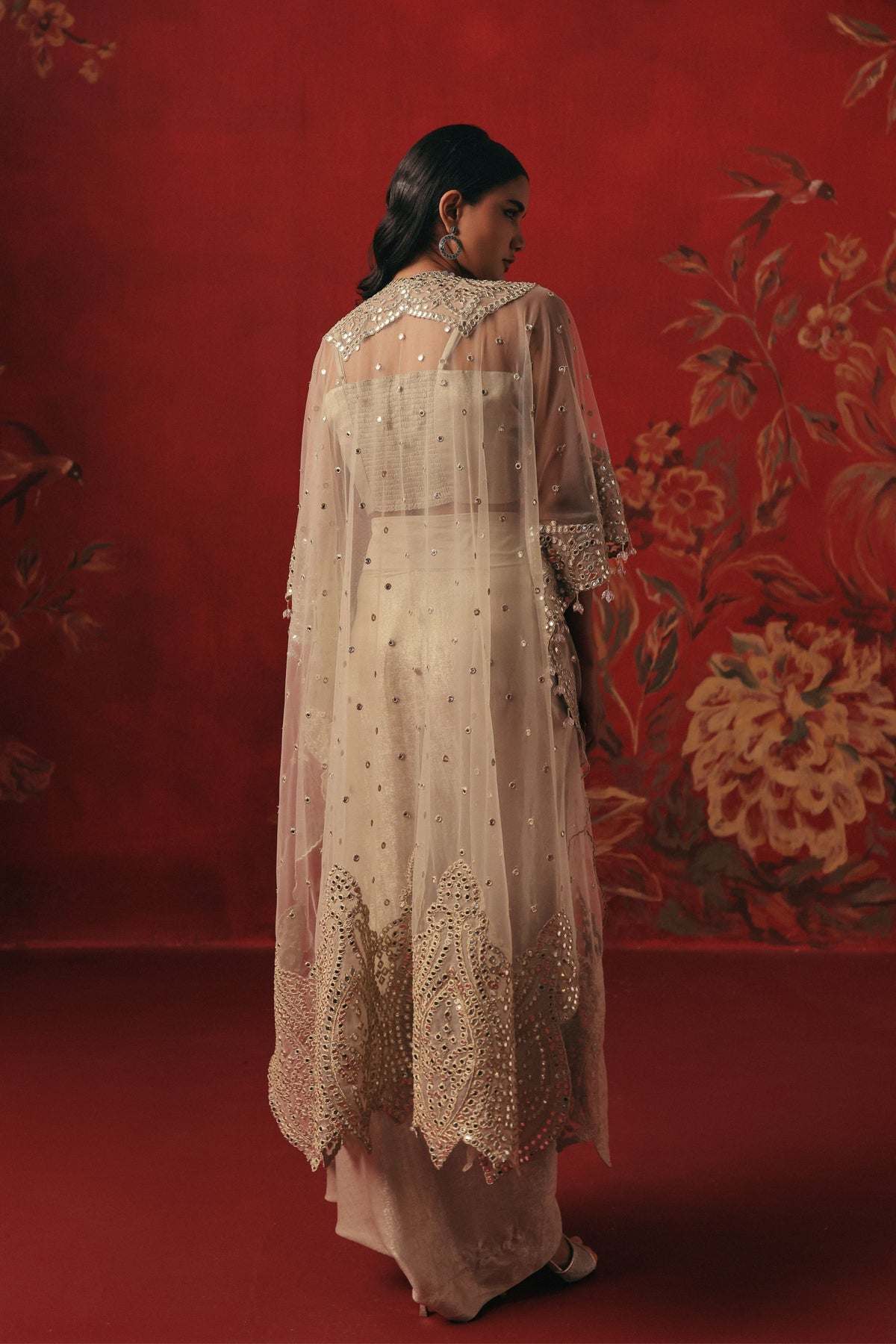 Tulle Mirror Work Cape Set