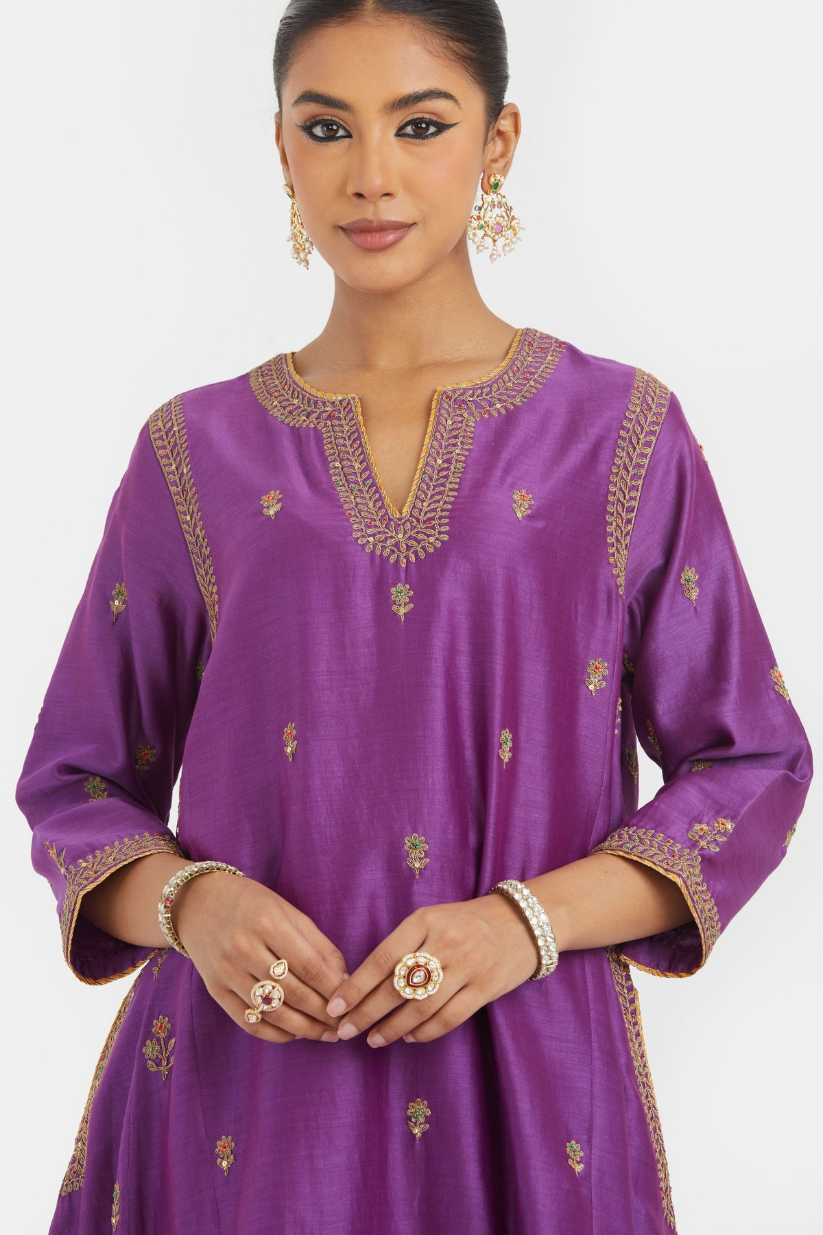 Purple Chanderi A-line Kurta Set