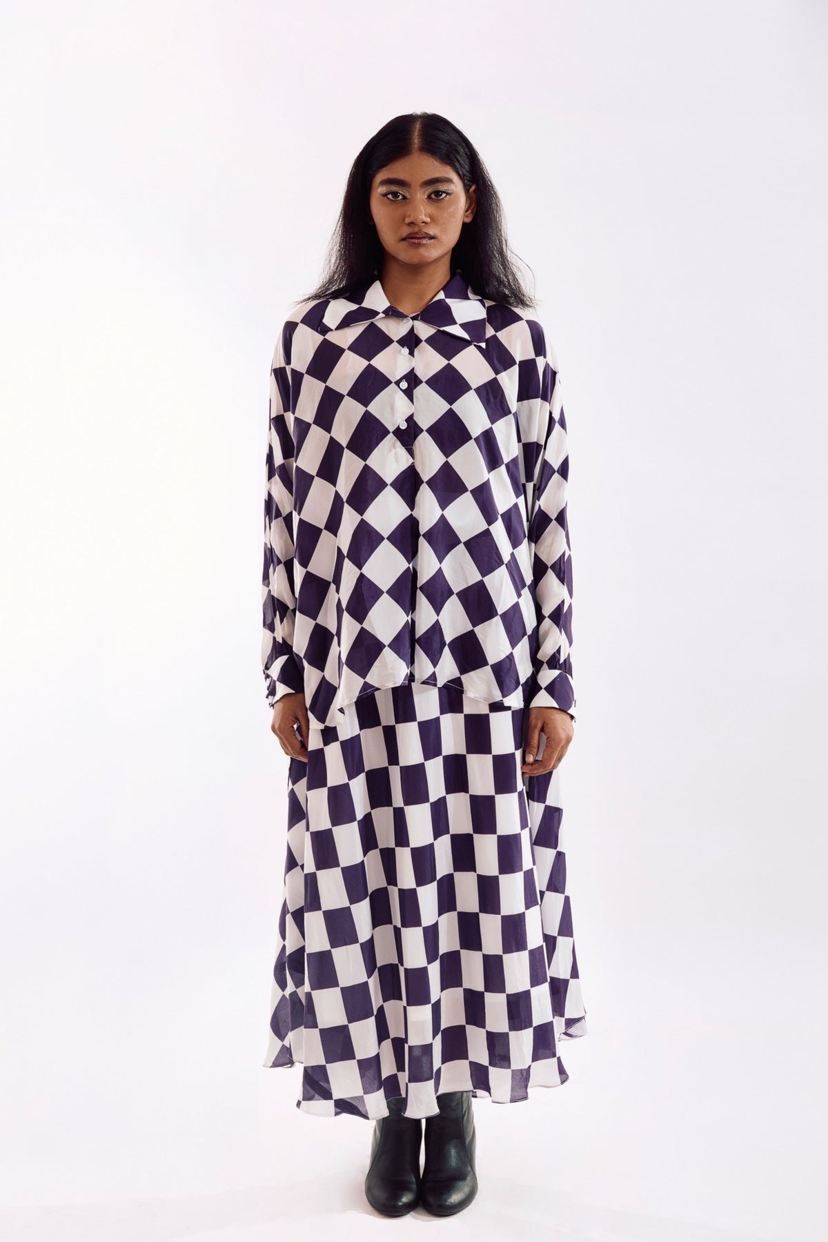 White Purple Check Top