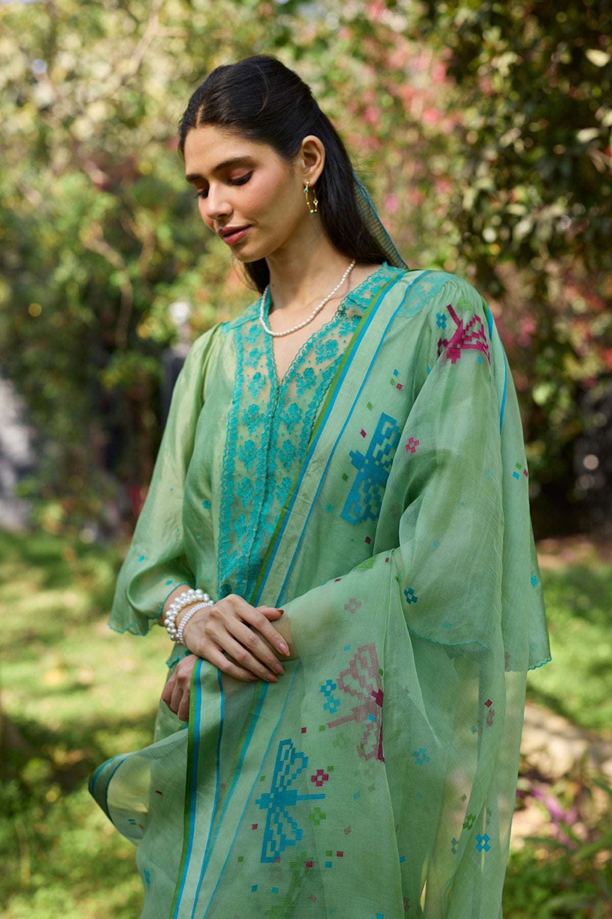 Garden Butterfly Green Jamdani Saree