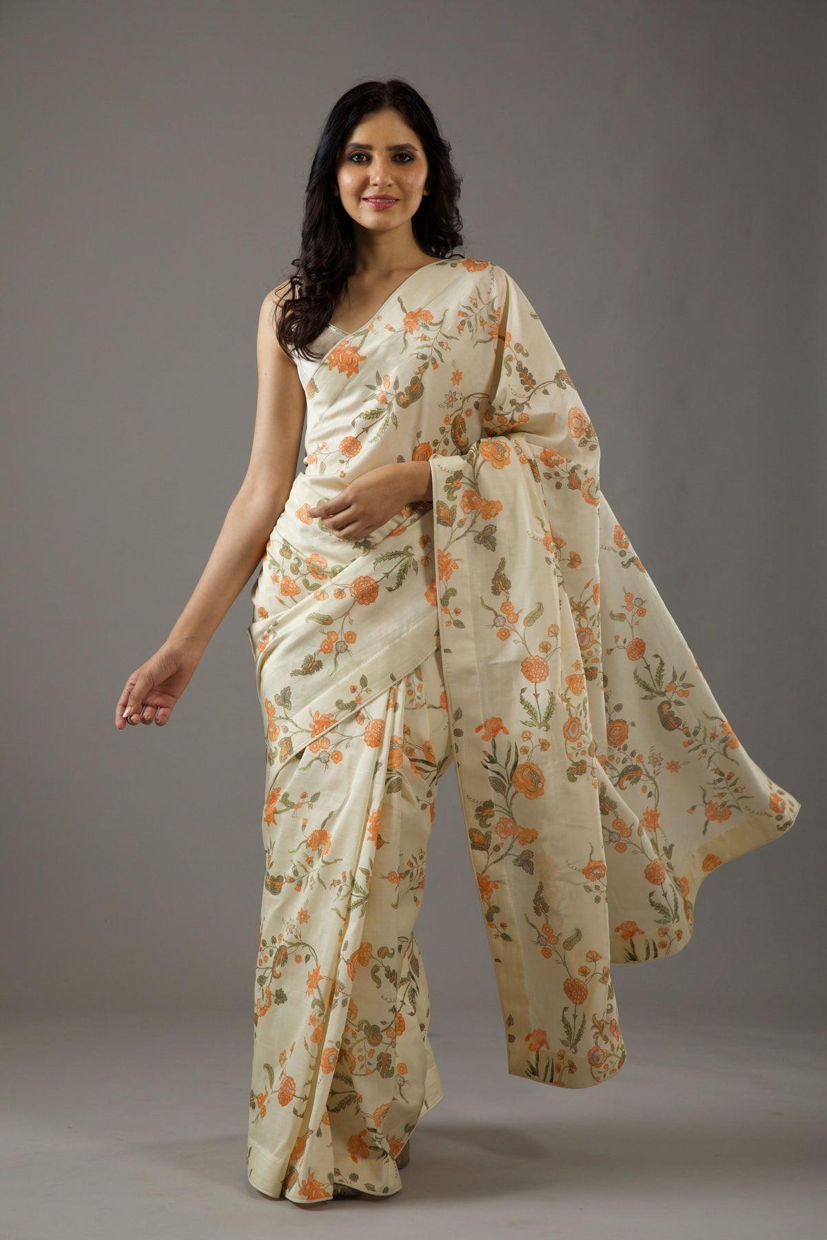 Ivory Printed Chanderi Saree