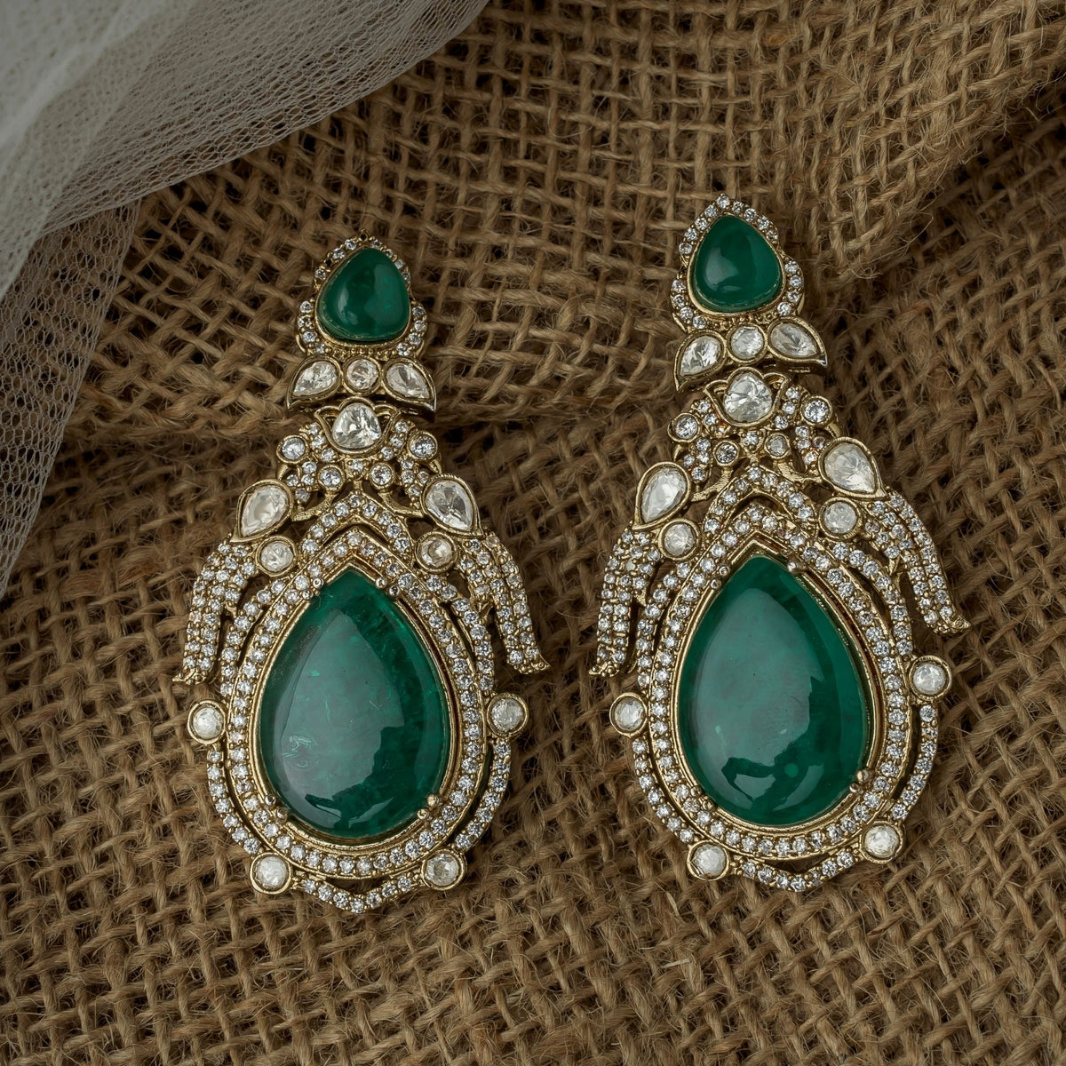 Green Womens Synthetic Stone Earrings
