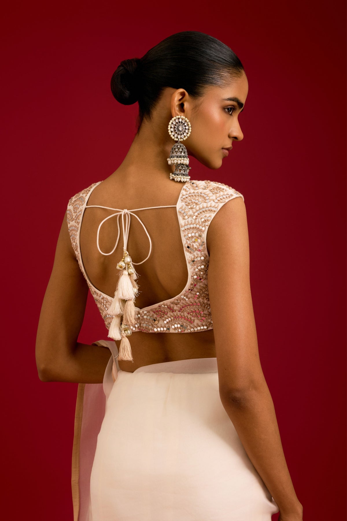 Ivory Embroidered Saree Set