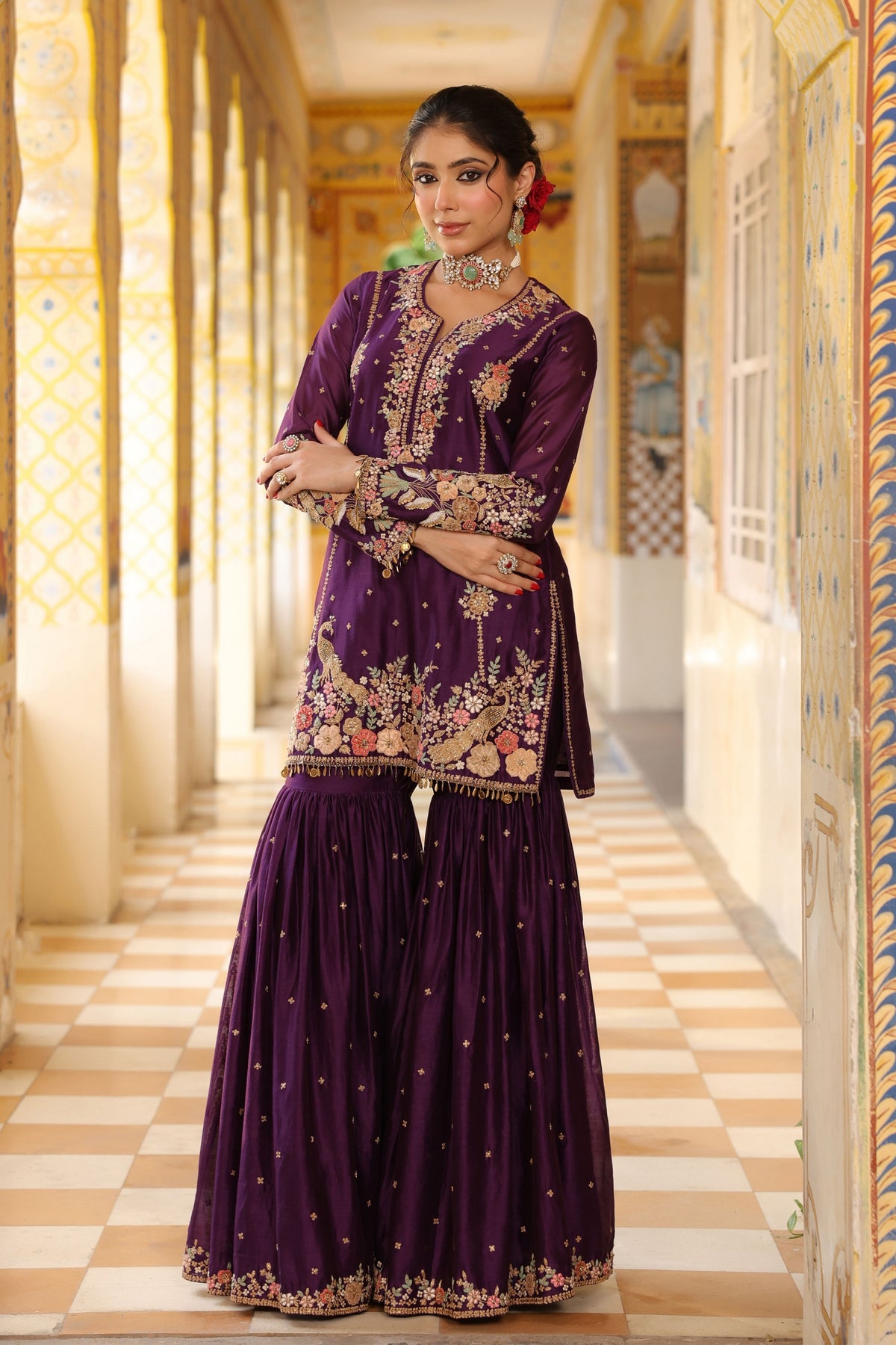 Ahista Purple Mayur Sharara Set