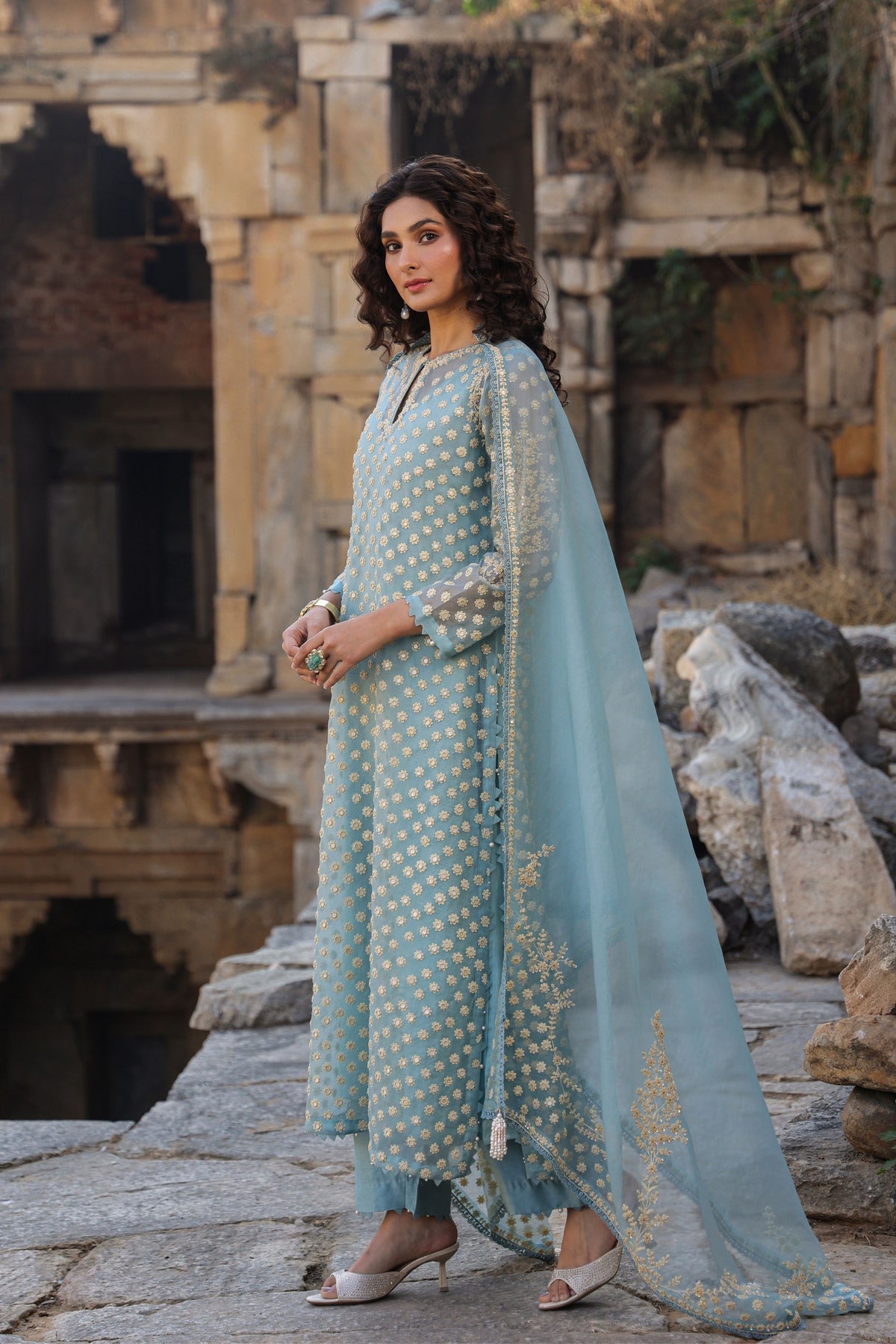 Vaayu Light Blue Buti Kurta Set