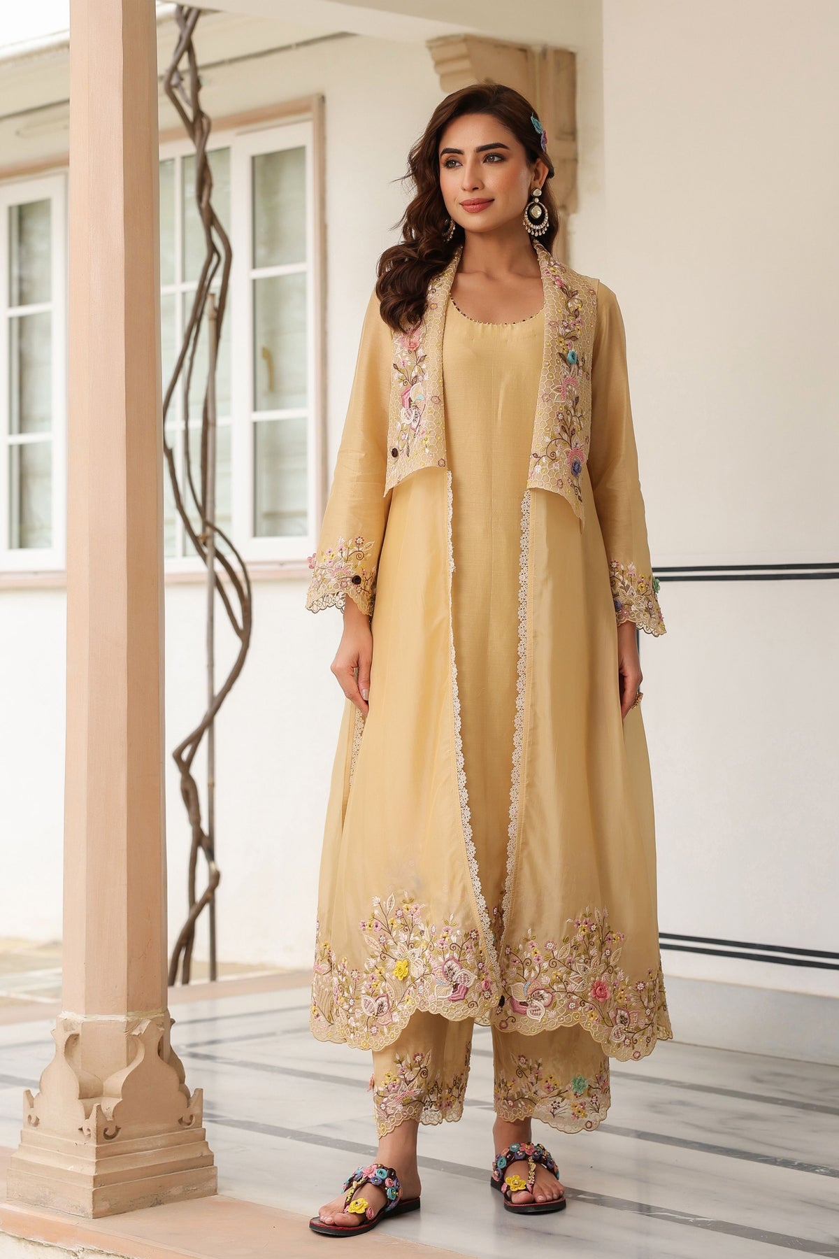 Gulzar Ivory Embroidered Jacket Set