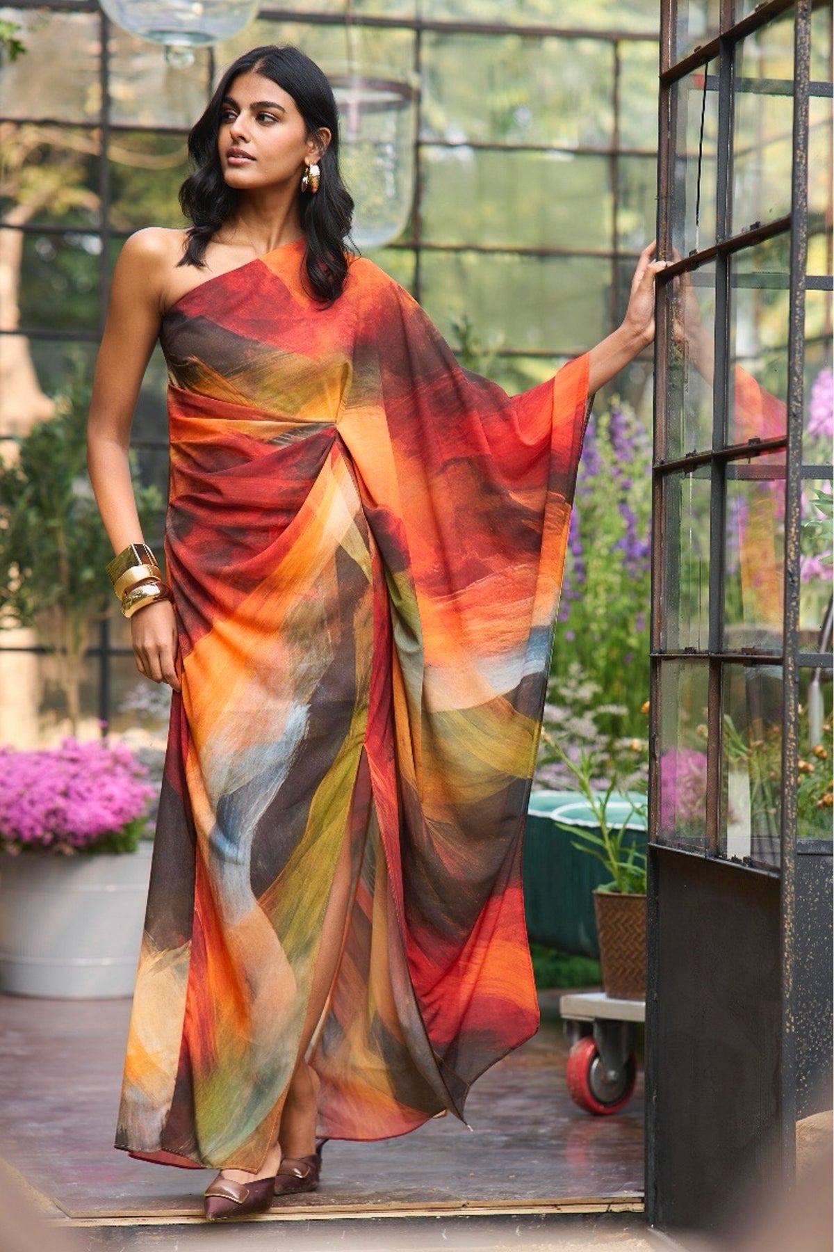 Abstract One Shoulder Dress