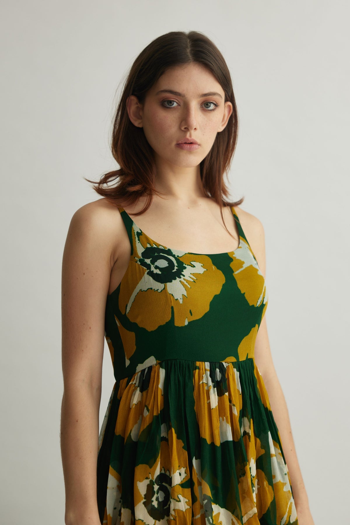Mustard Floral Sleeveless Dress