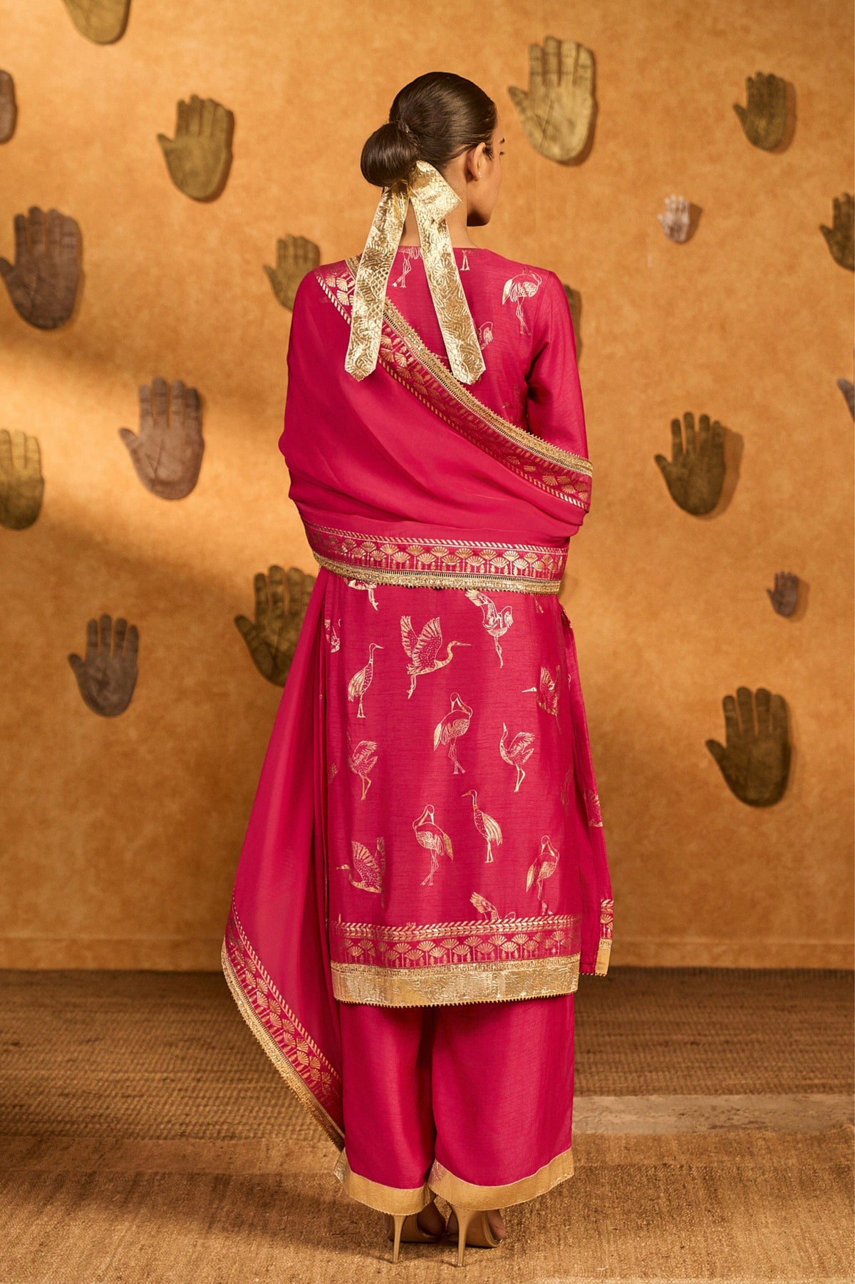 Pink Crane Kurta Set