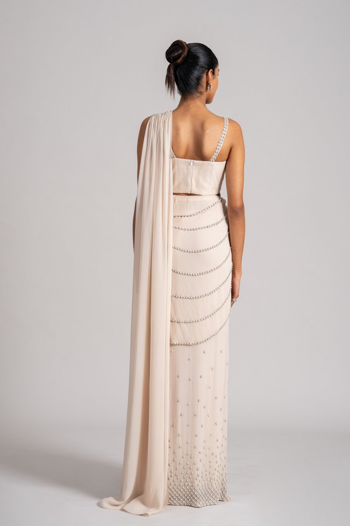Pearl Cascade Draped Saree Set