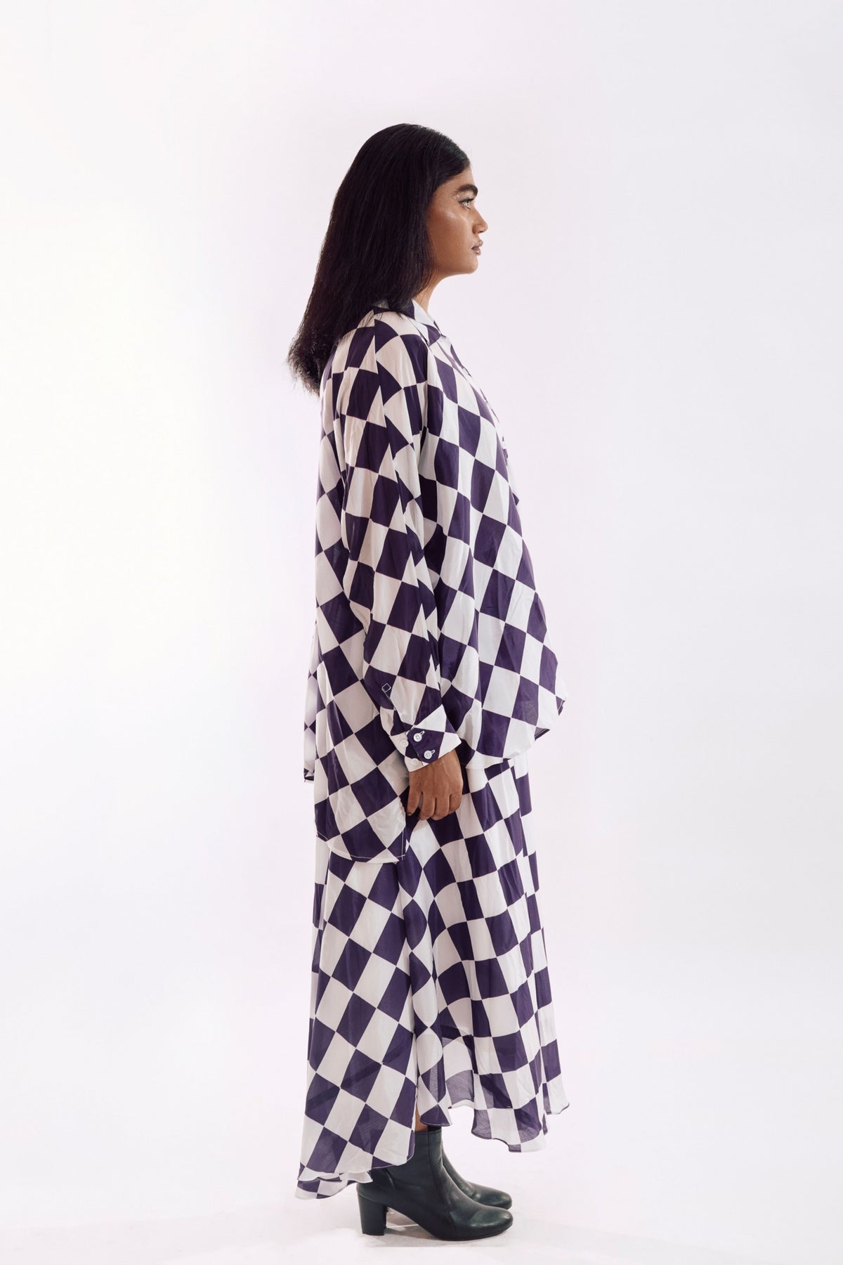White Purple Check Co-ord Set