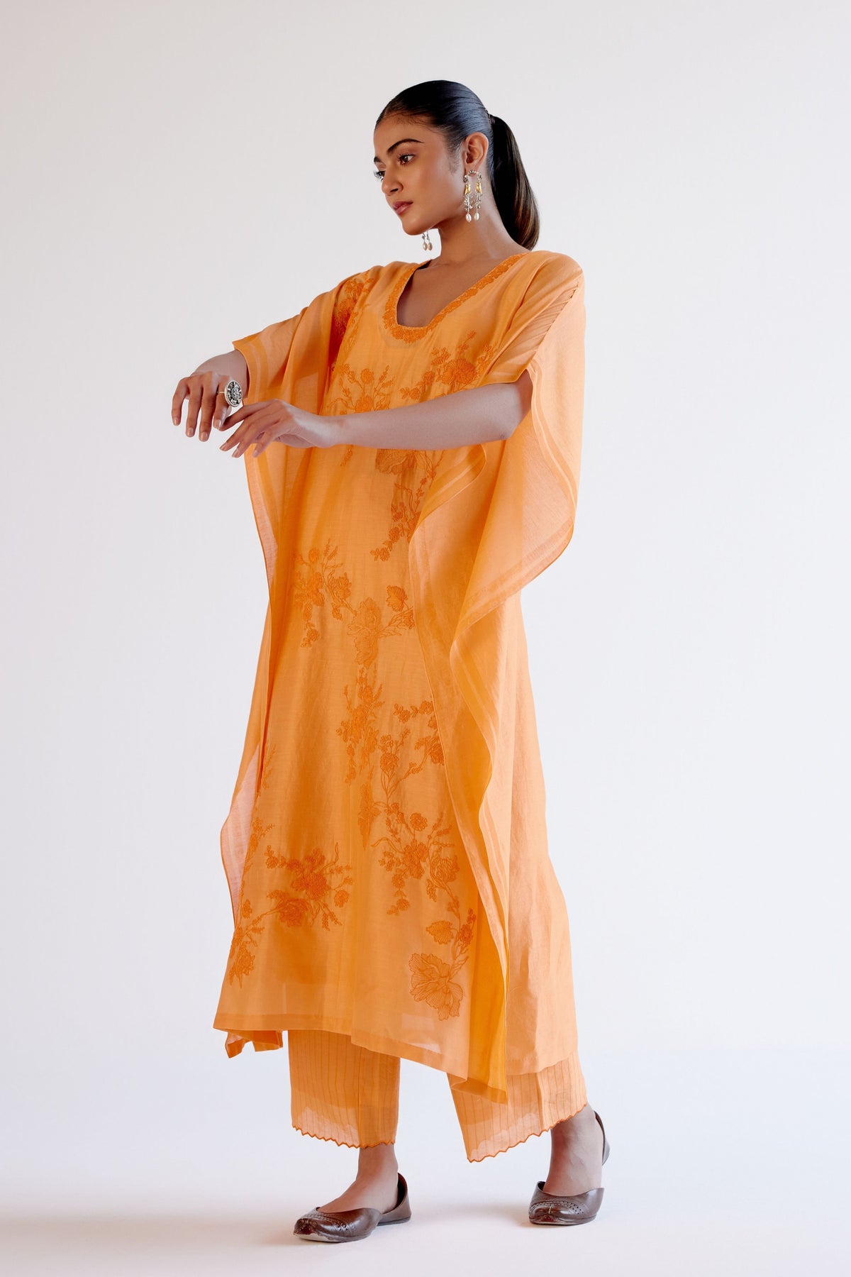 Orange Chanderi Kaftan Set