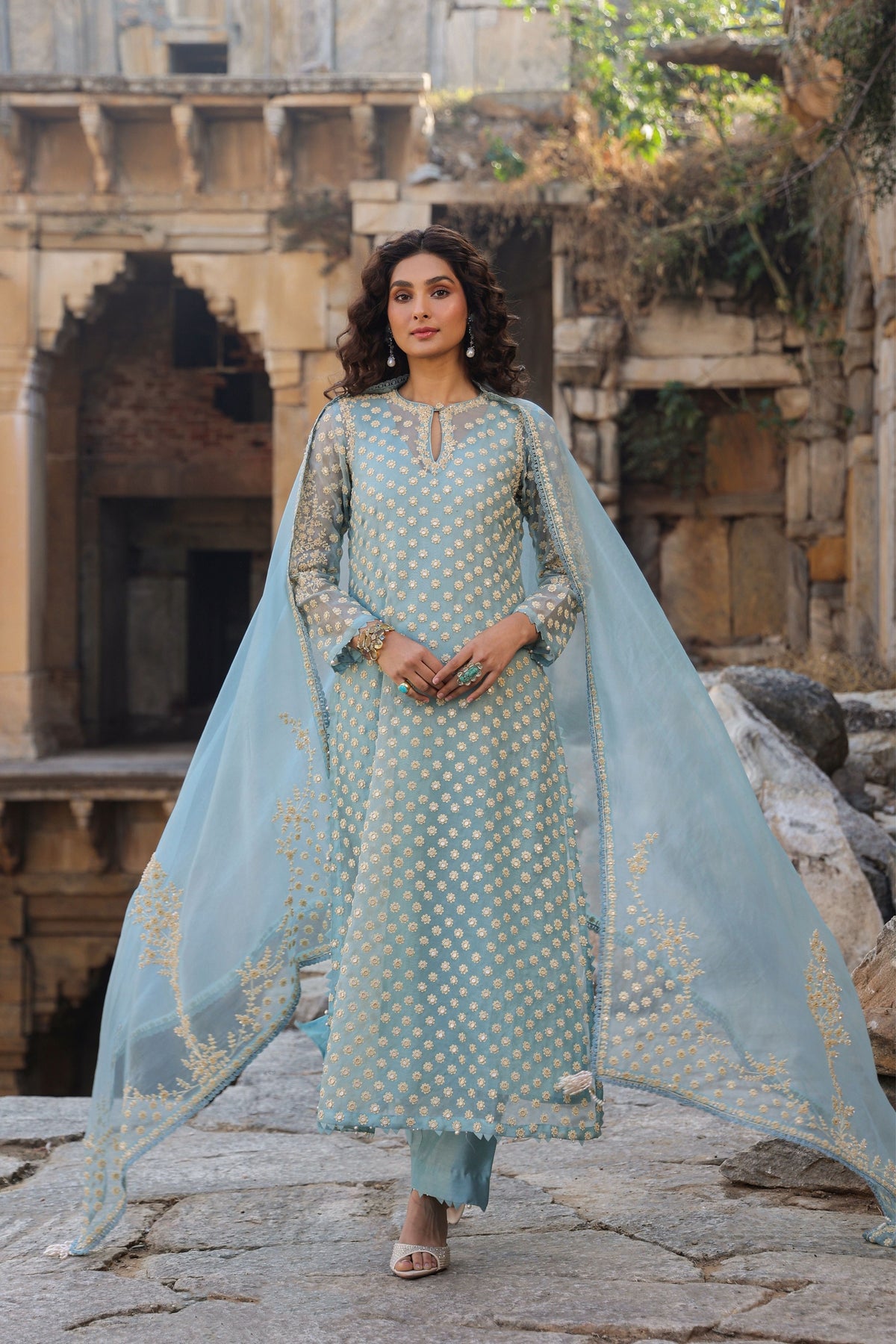 Vaayu Light Blue Buti Kurta Set