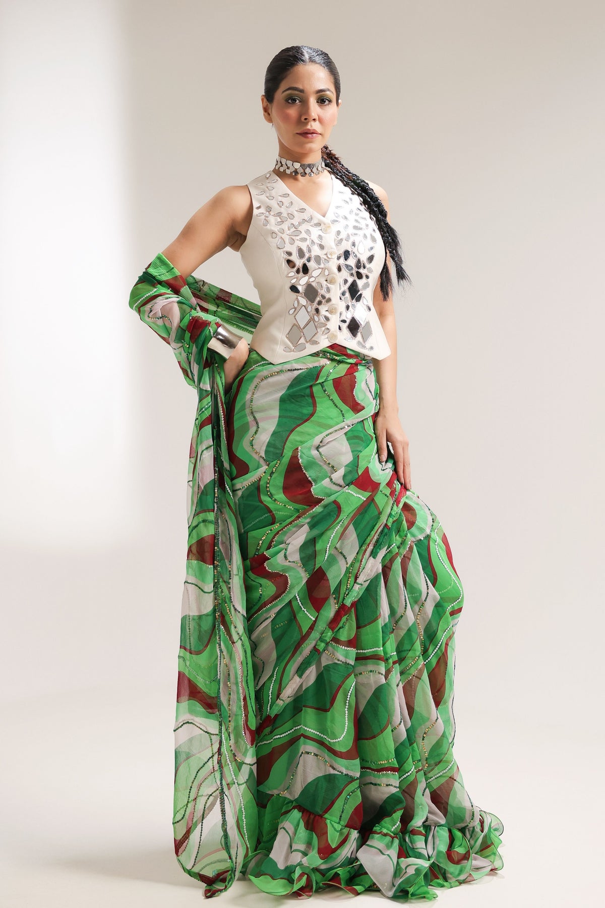 Green Lehar Saree Set