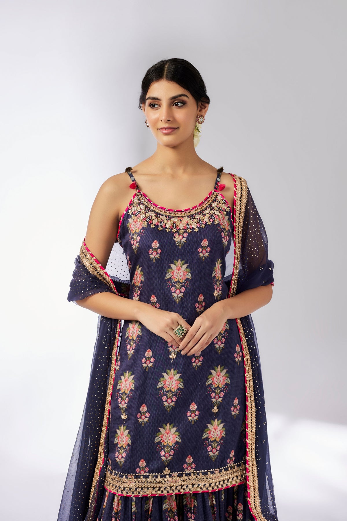 Navy Advika Strappy Sharara Set