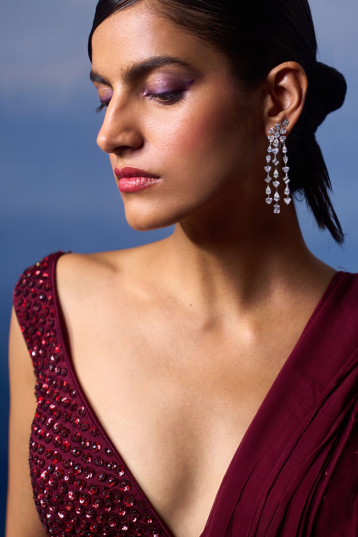 Burgundy Drape Saree Set