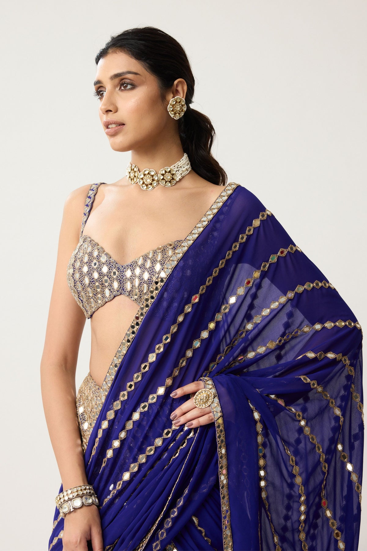 Persian Blue Fitted Saree Set