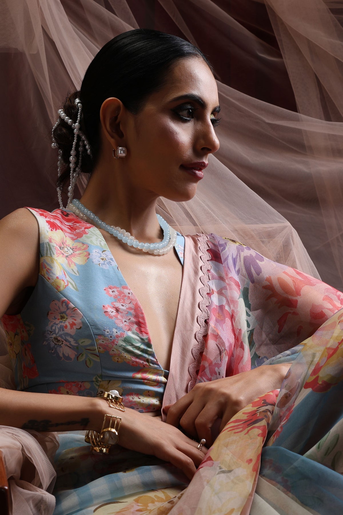 Blue Bloom Saree Set