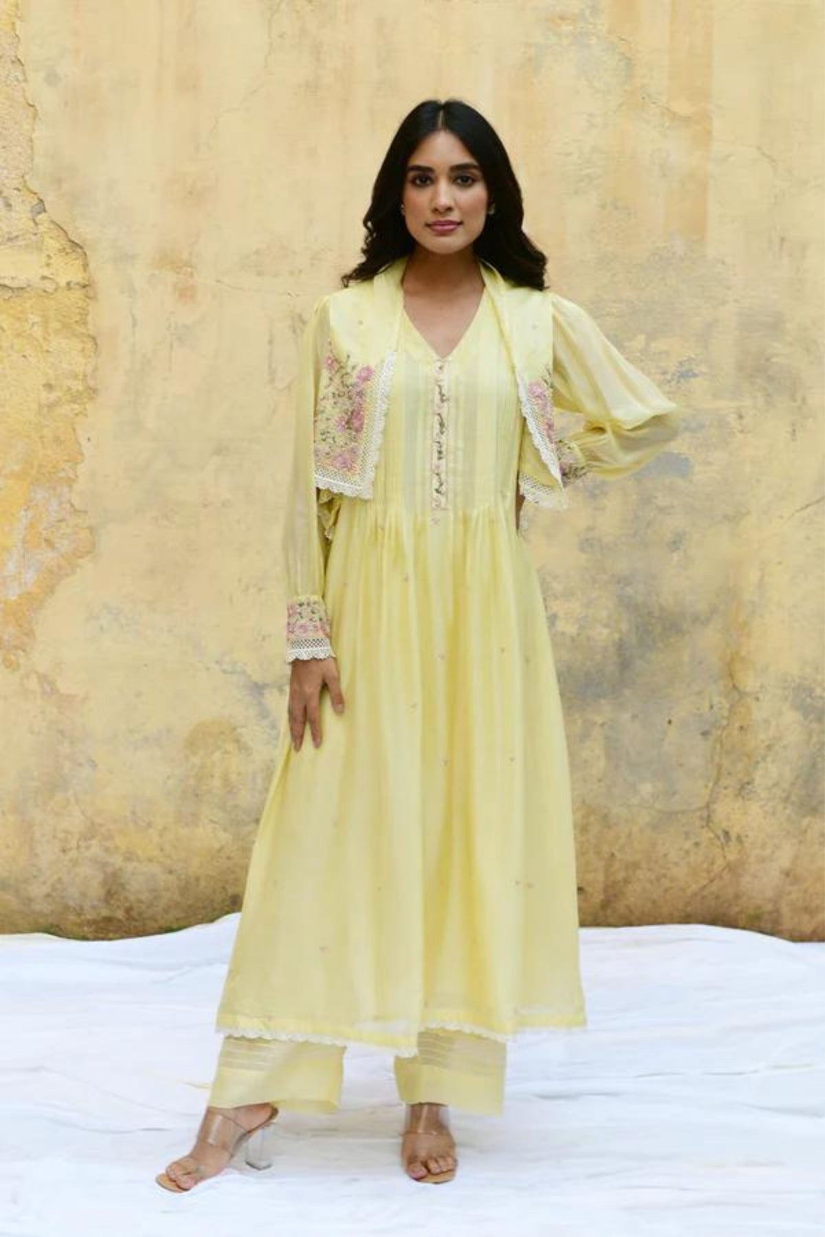 Yellow Mystic Knot Jacket Kurta Set