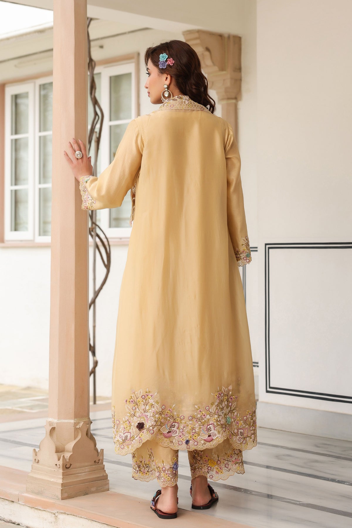 Gulzar Ivory Embroidered Jacket Set