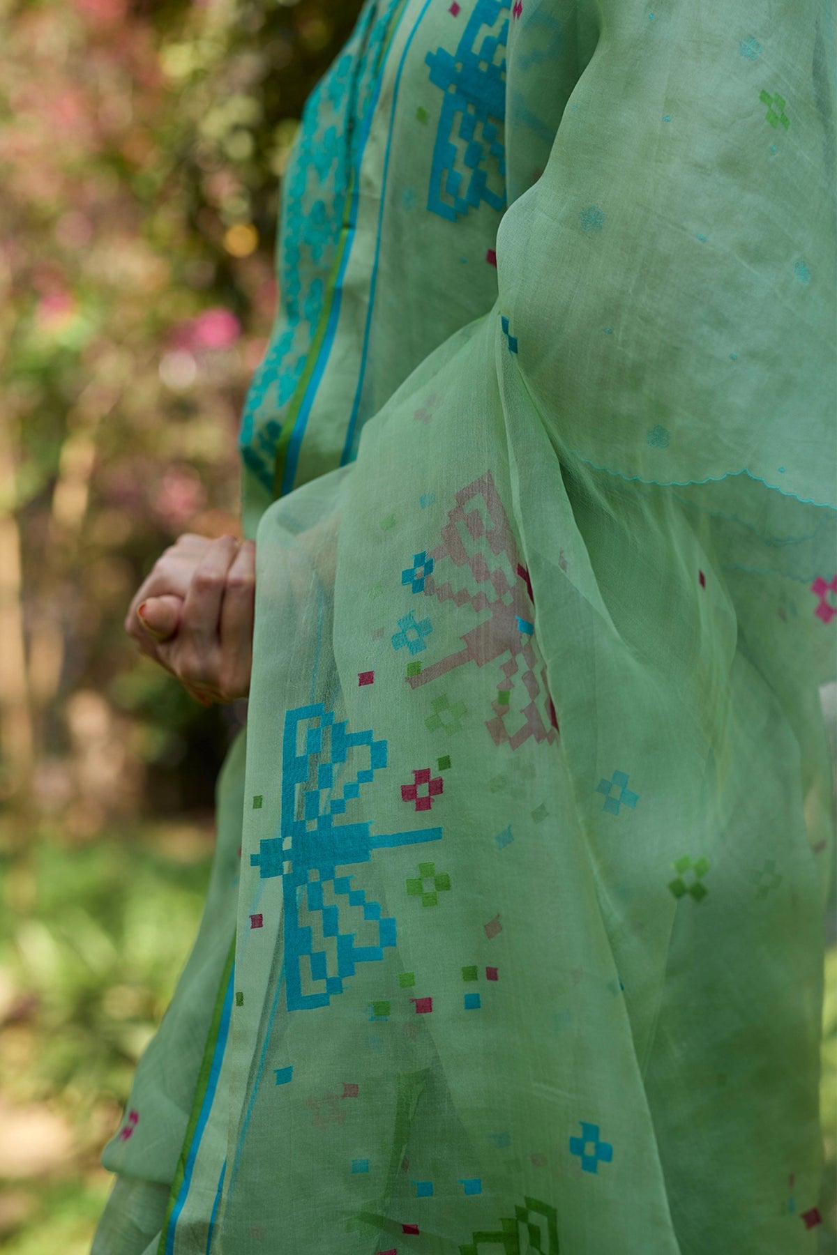 Garden Butterfly Green Jamdani Saree