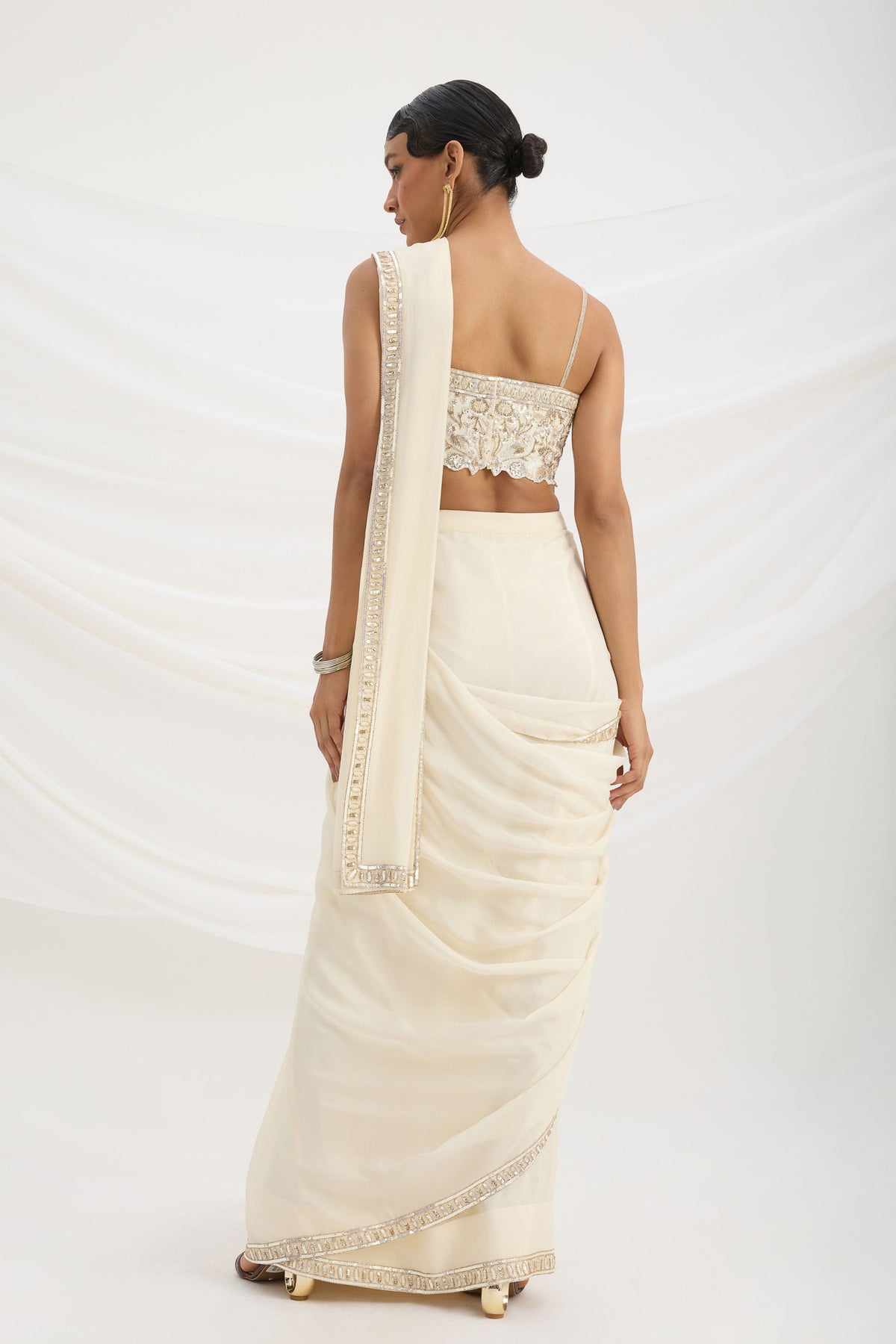 Beige Drape Saree Set