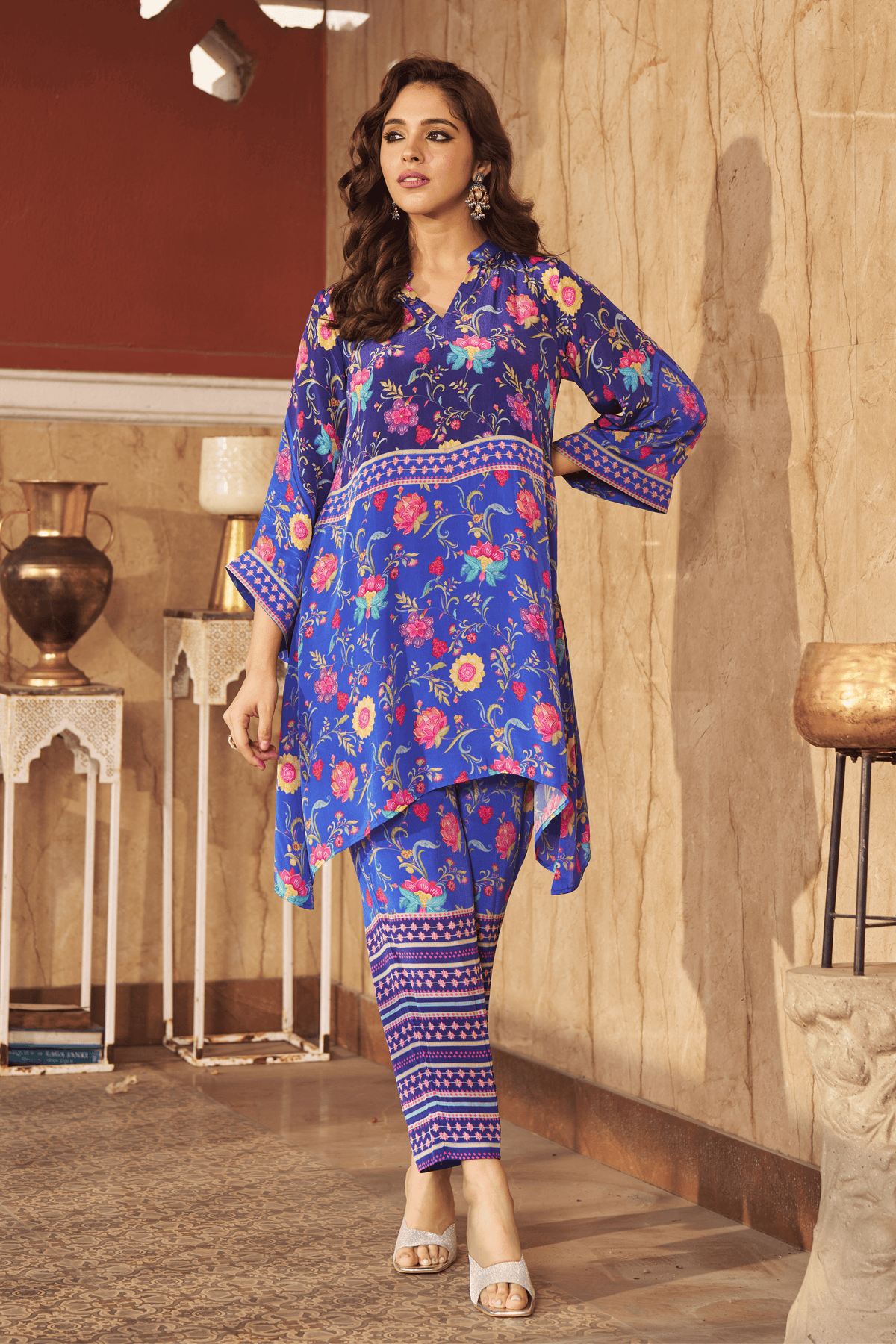 Ruya Blue Floral Tunic Set