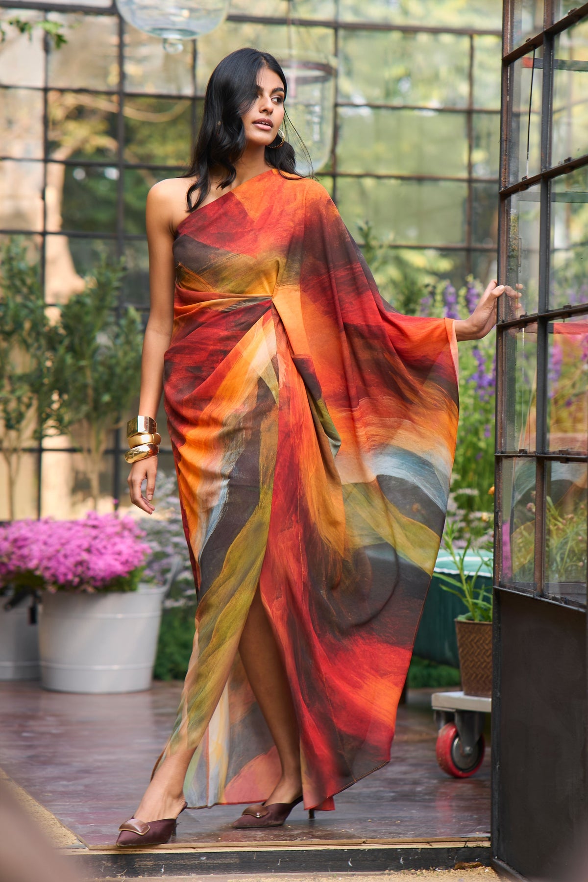 Abstract One Shoulder Dress
